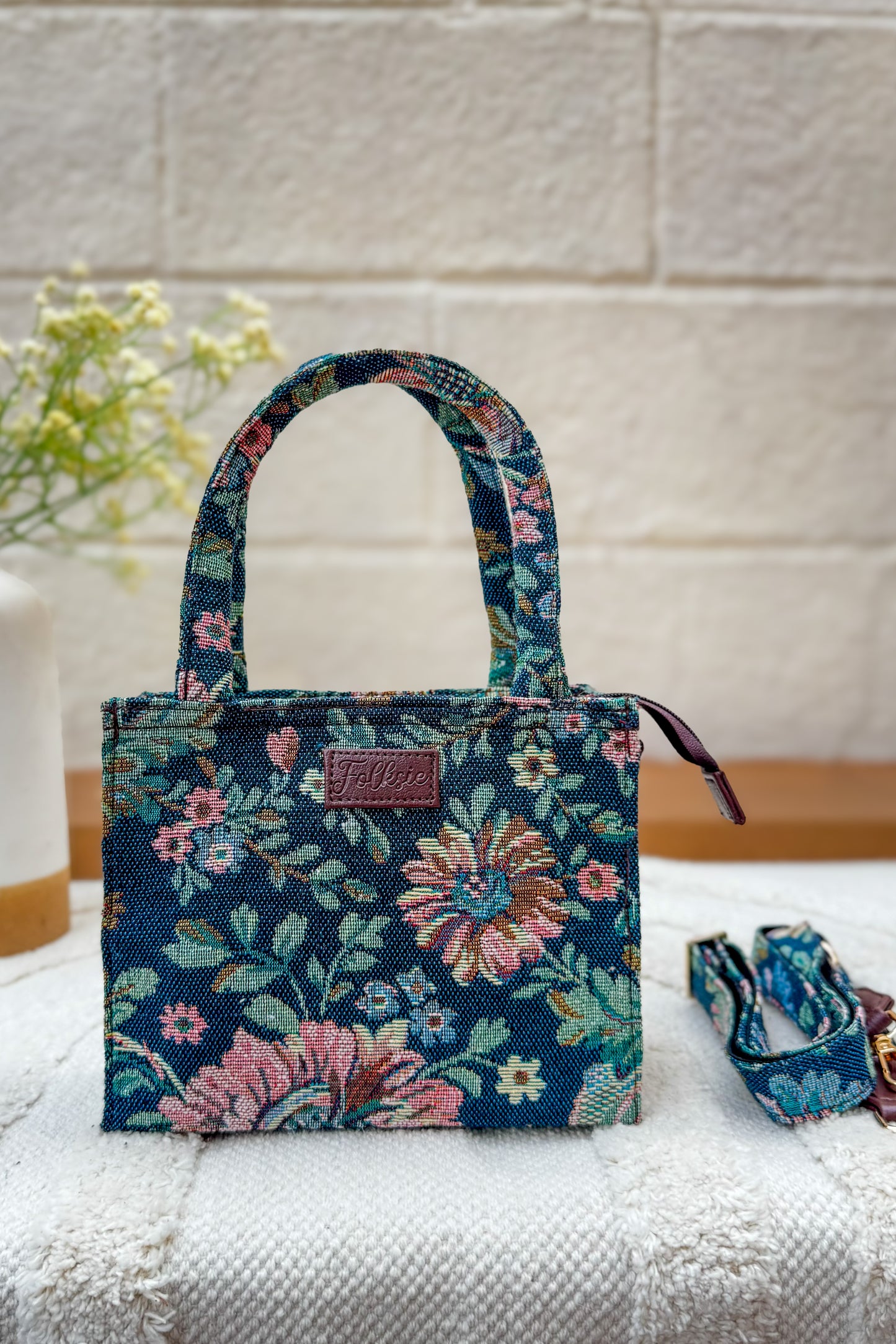Denim Floral Box Sling Bag