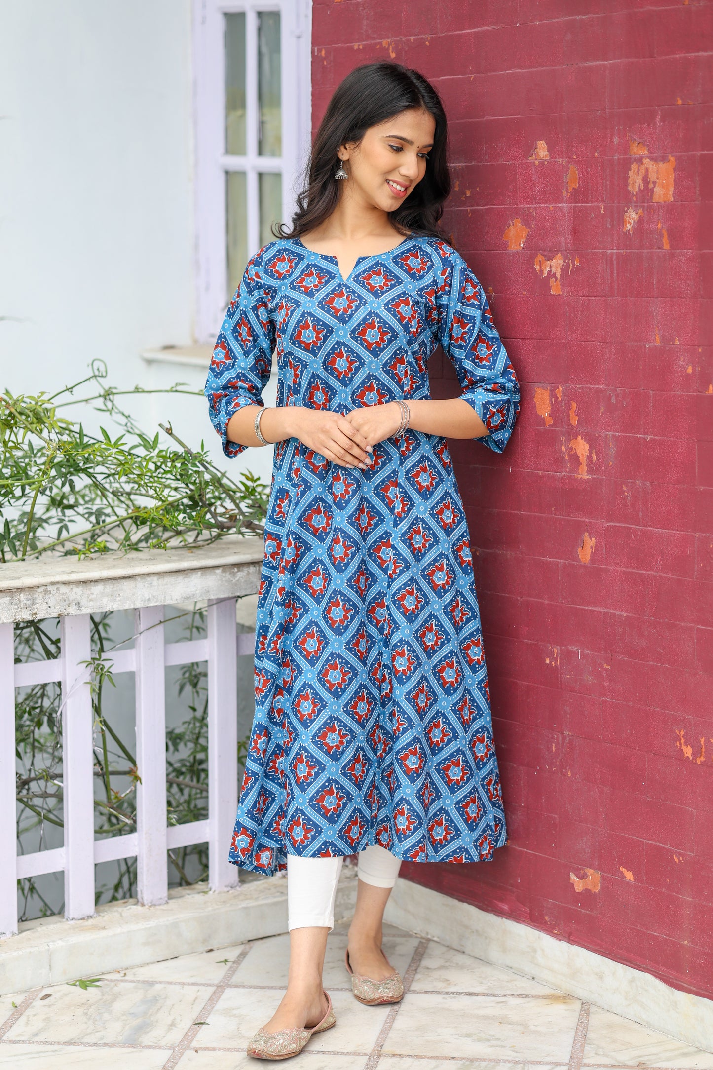 Blue with Maroon A-line Kurta