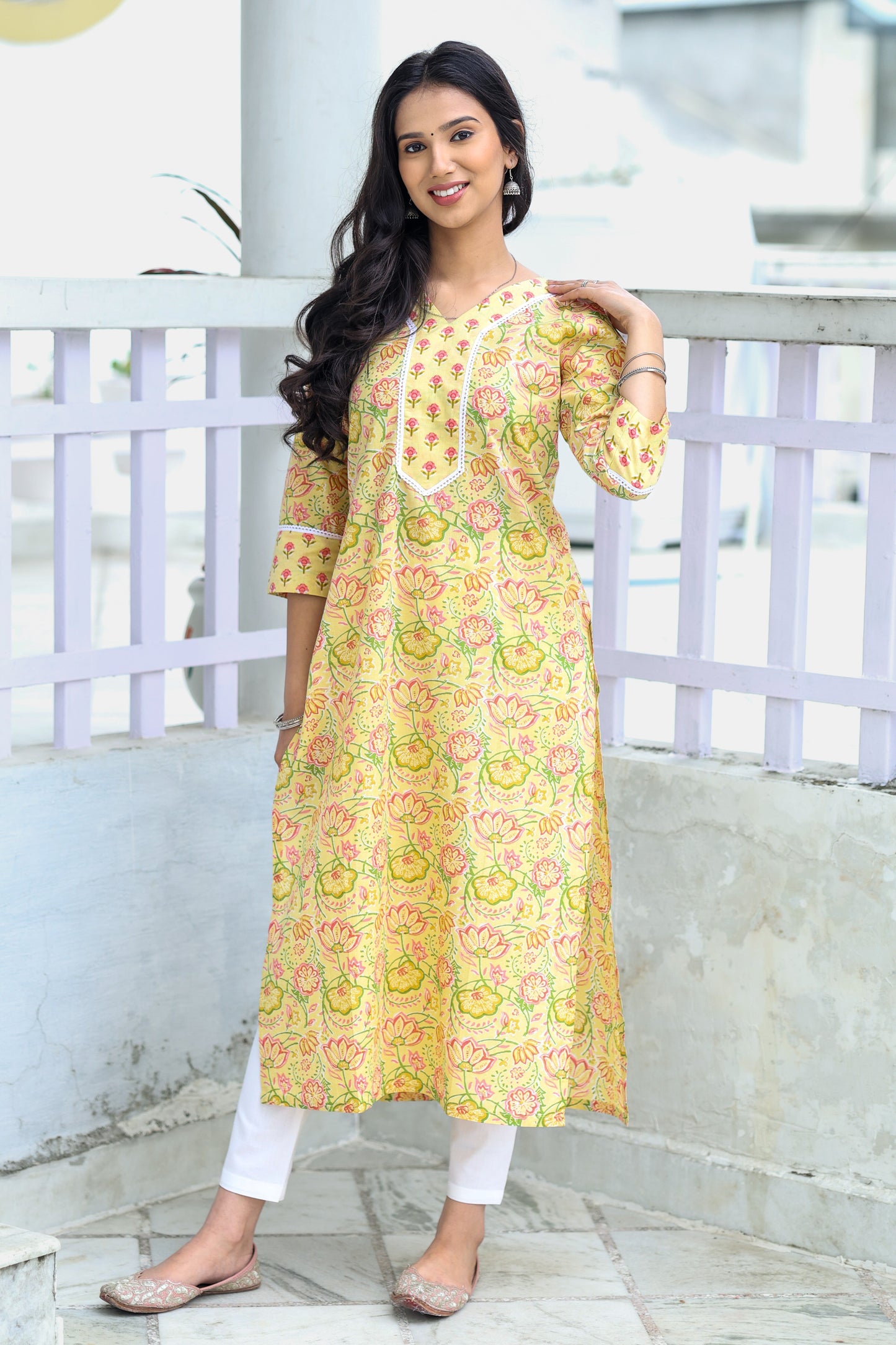 Pastel Yellow with Pink Kurta