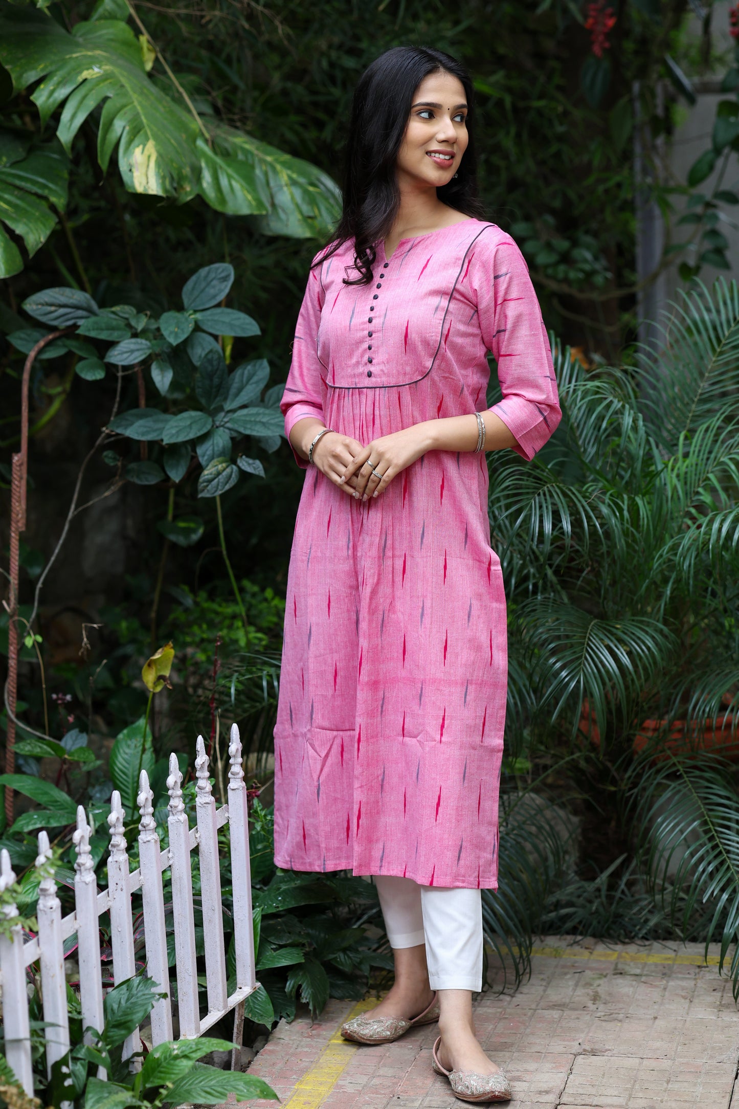 Pink with Grey Ikat Kurta