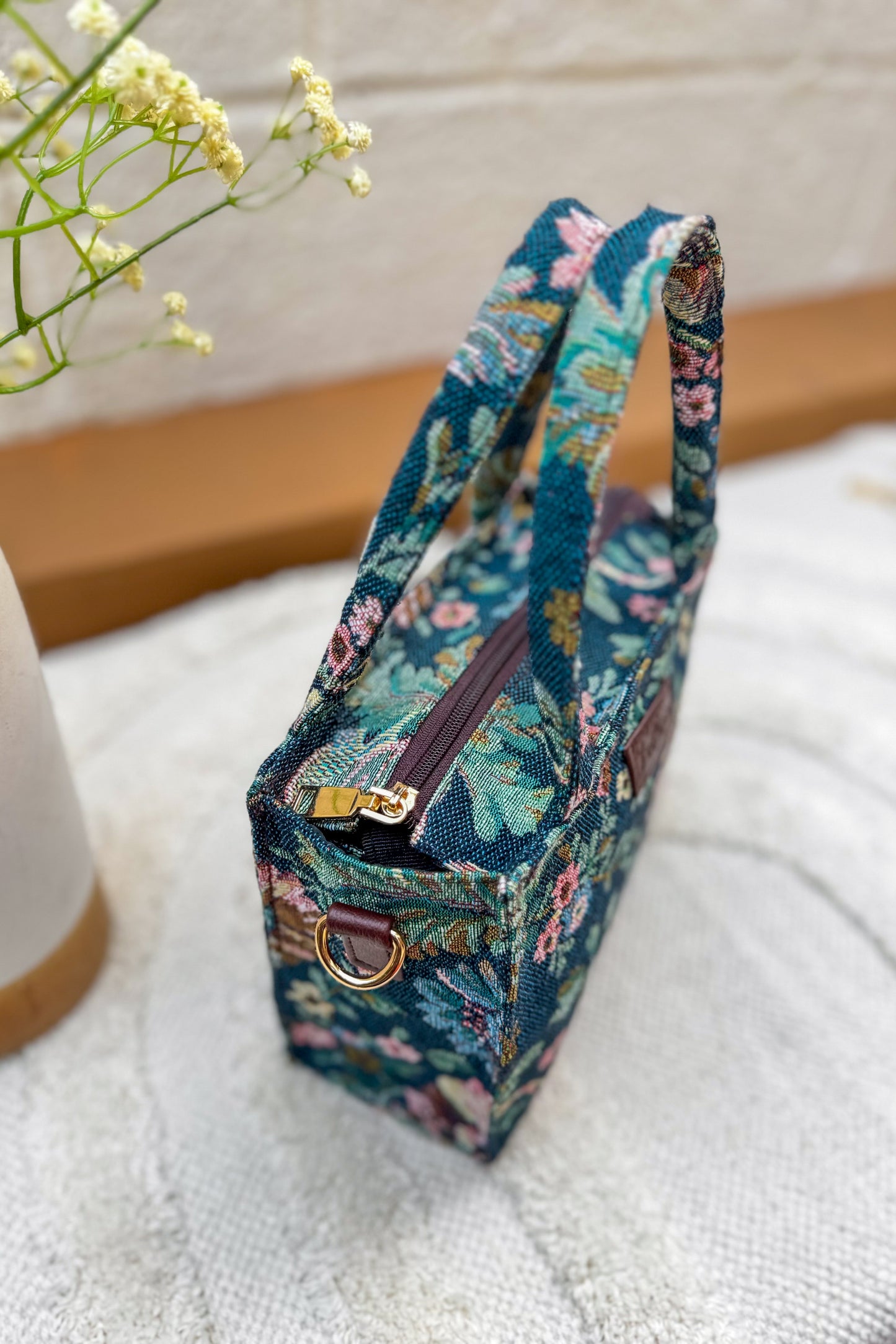 Denim Floral Box Sling Bag