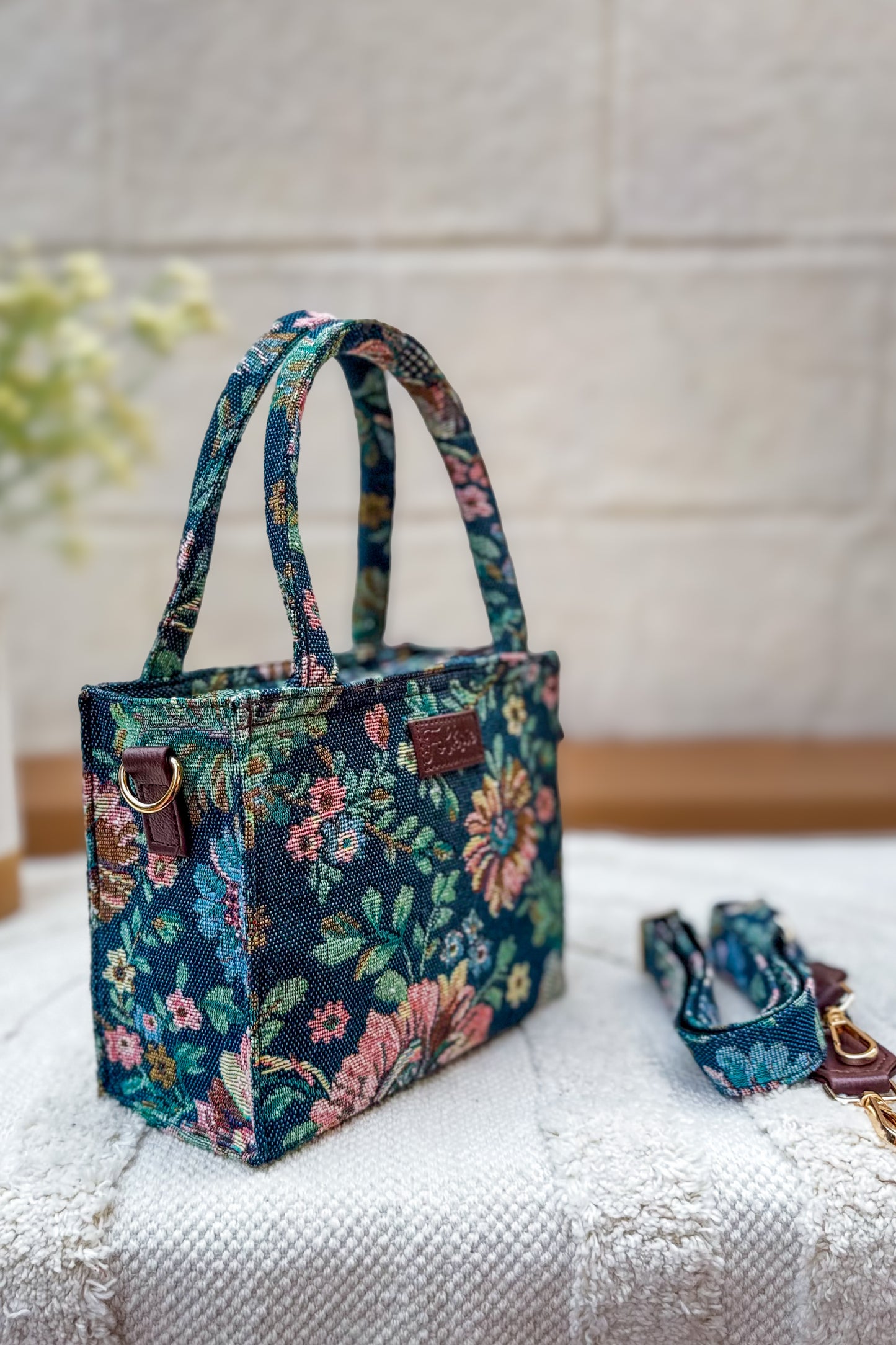 Denim Floral Box Sling Bag