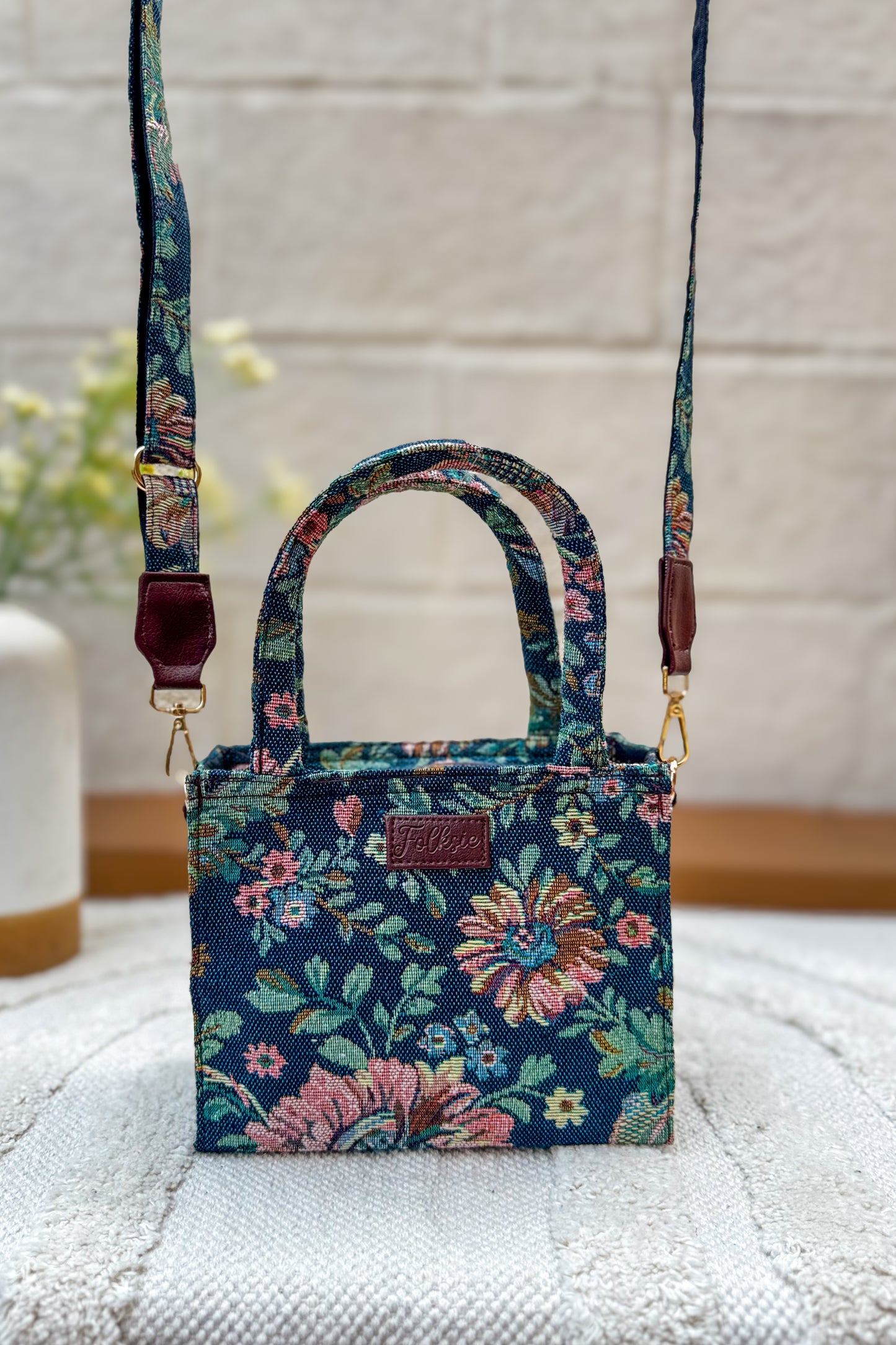 Denim Floral Box Sling Bag