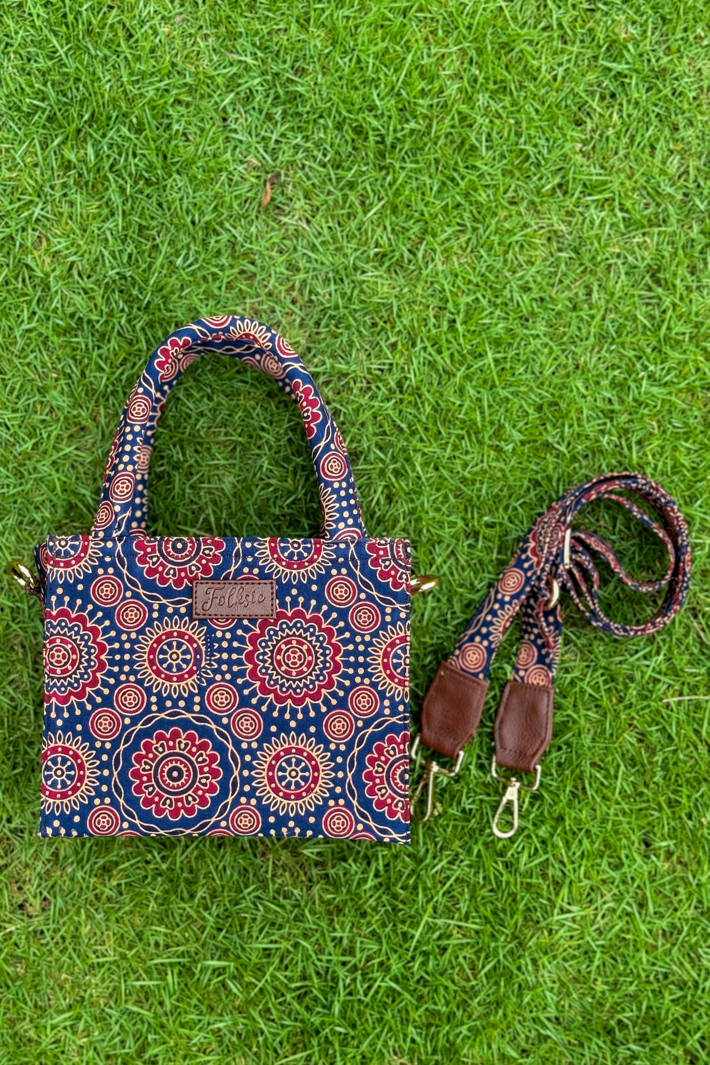 Navy Blue Ajrakh Box Sling Bag