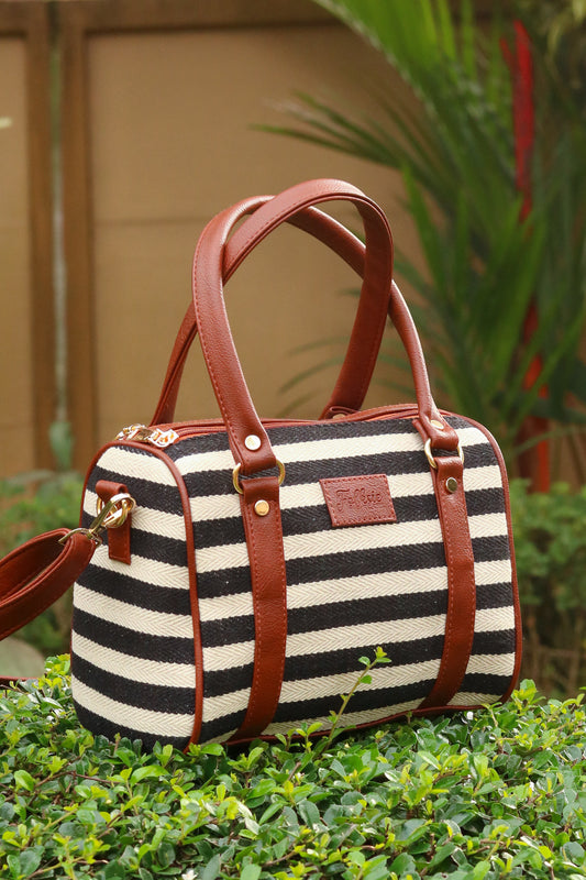 Striped Satchel Sling Bag - Black