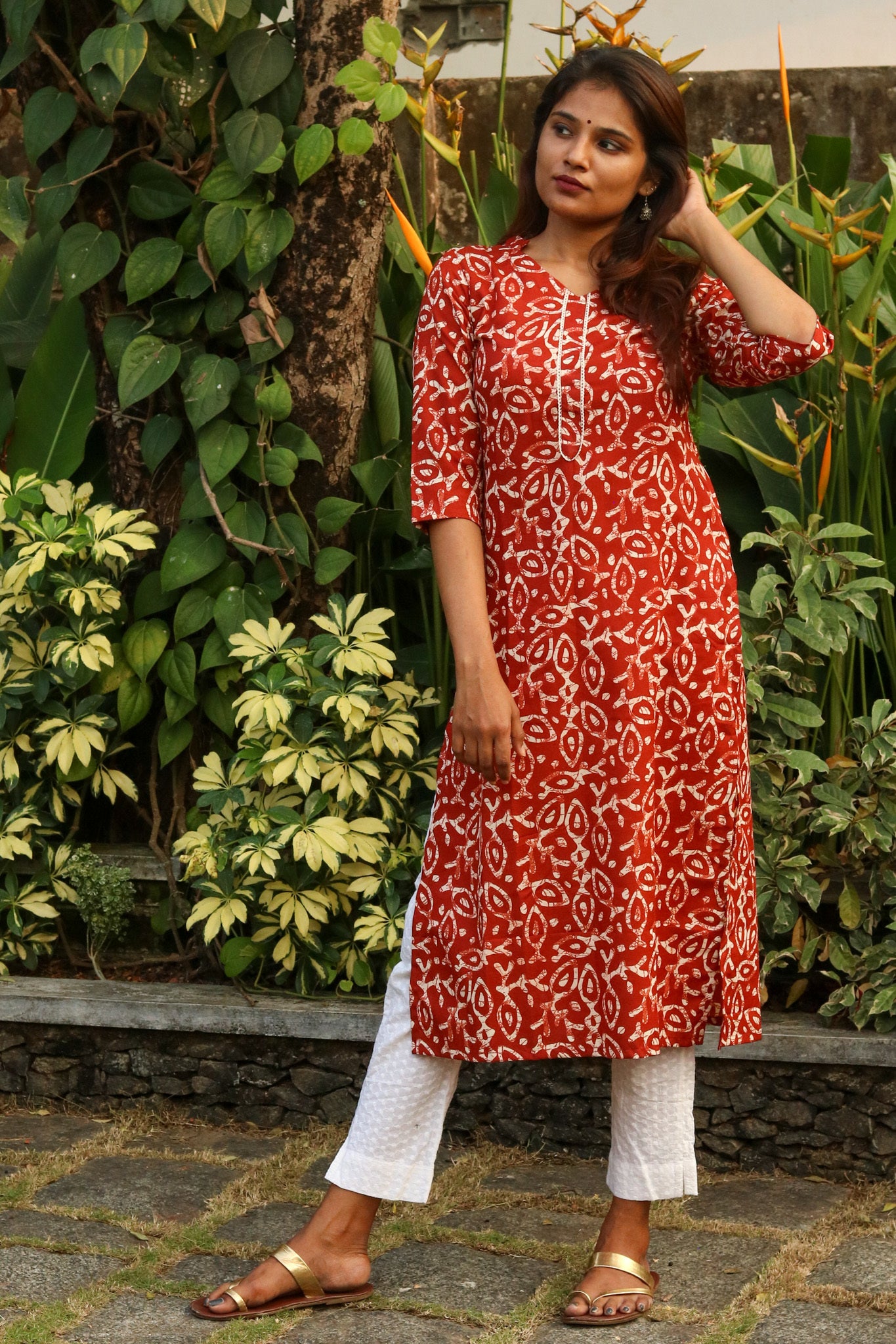 Brick Brown Batik Kurta