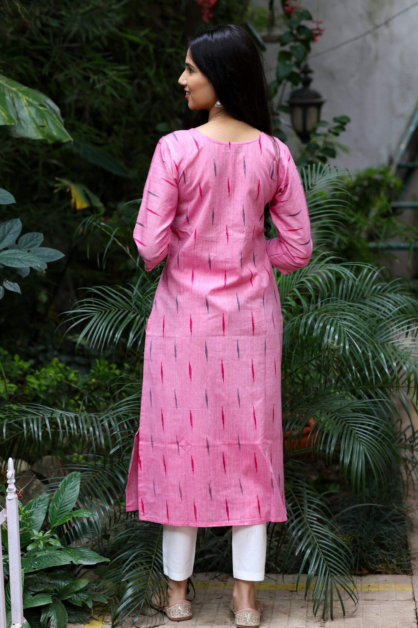 Pink with Grey Ikat Kurta