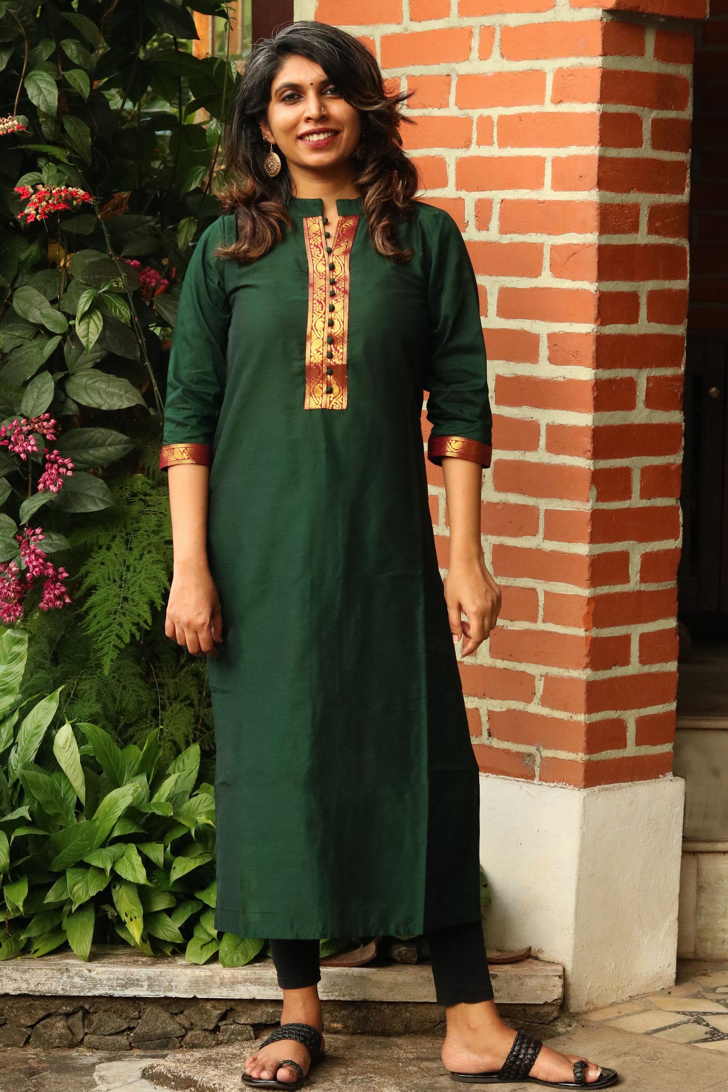 Dark Green With Maroon Kasavu Kurta