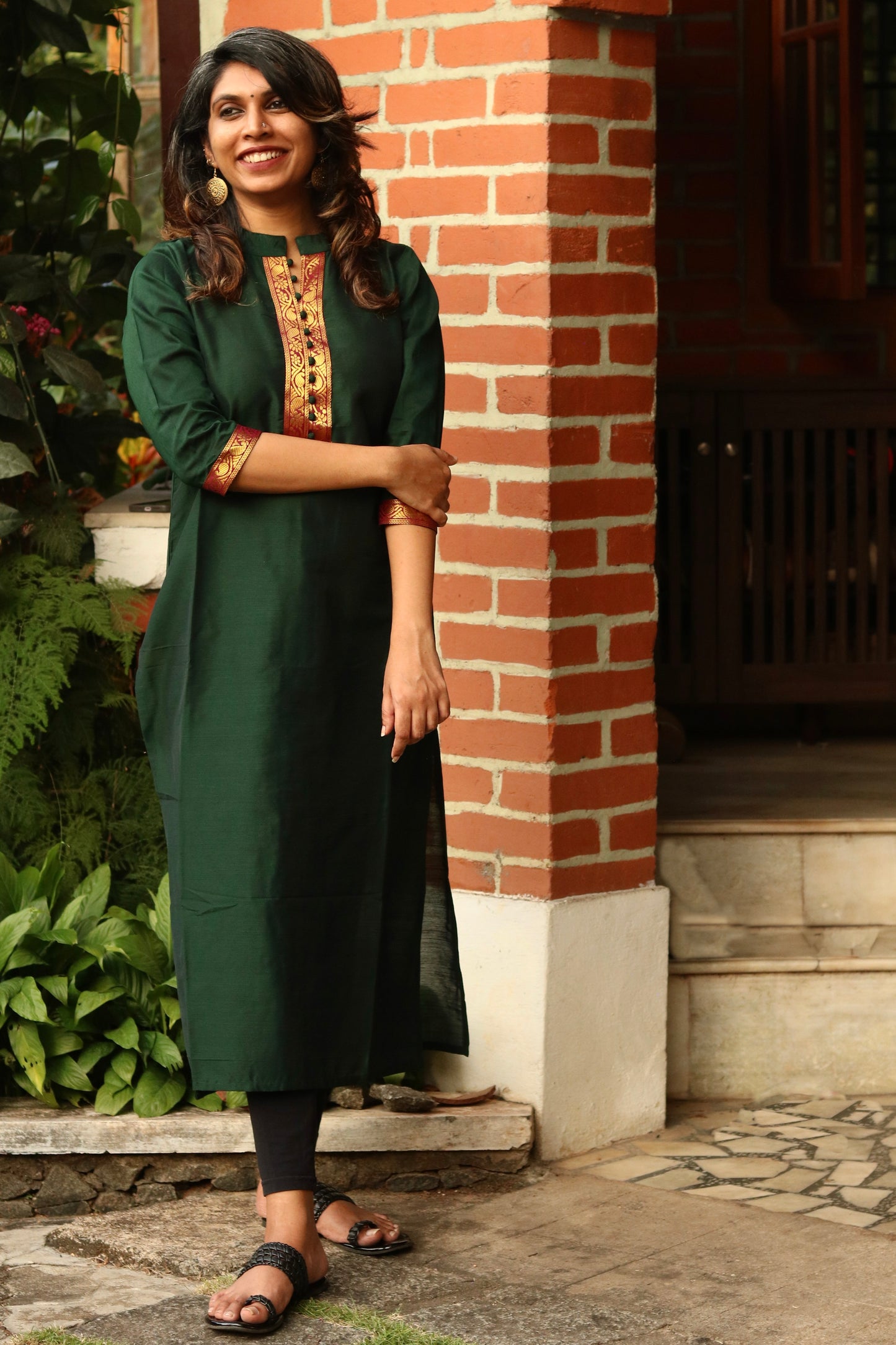 Dark Green With Maroon Kasavu Kurta