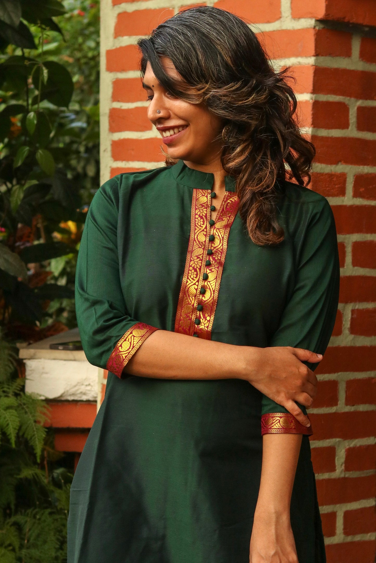 Dark Green With Maroon Kasavu Kurta
