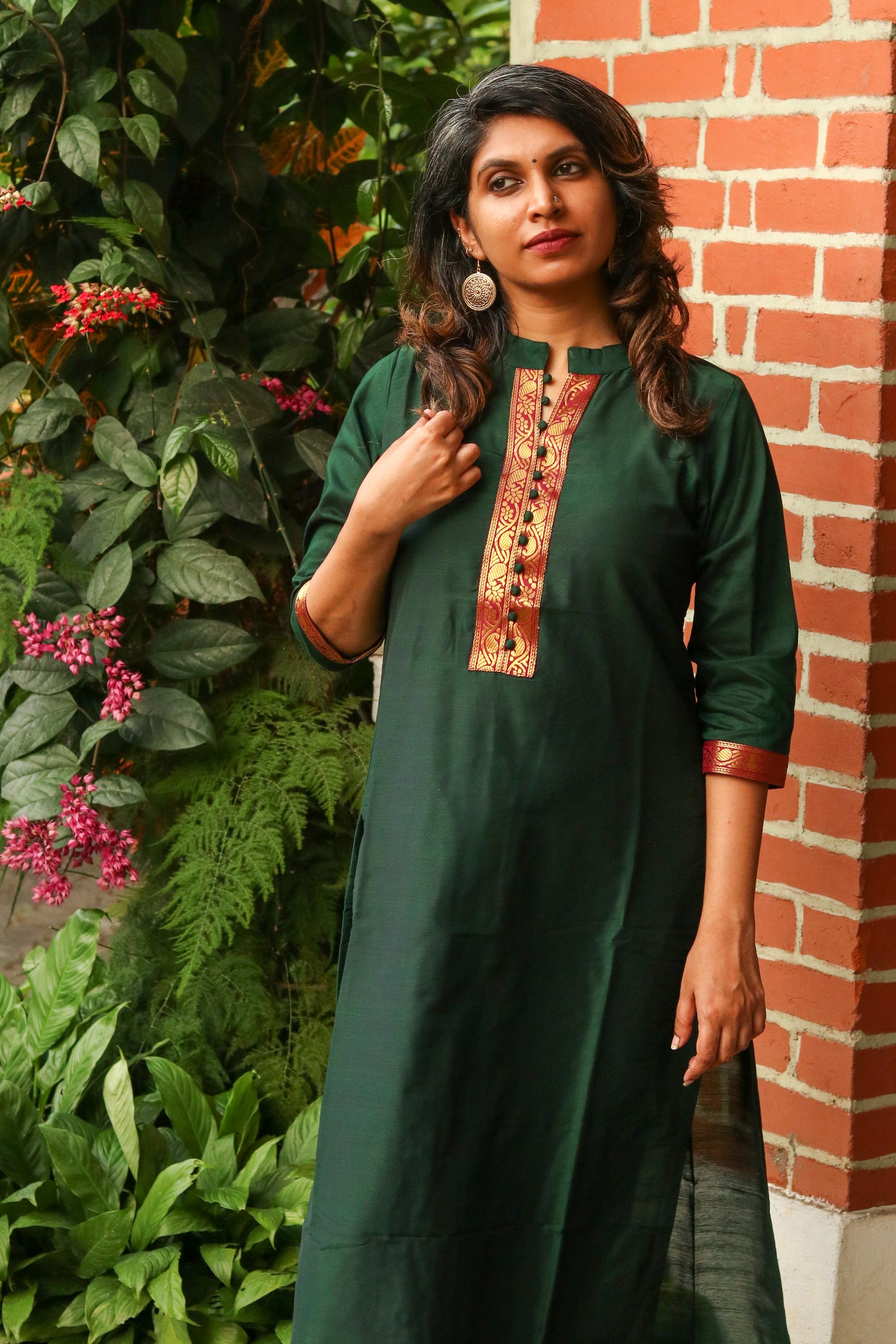 Dark Green With Maroon Kasavu Kurta