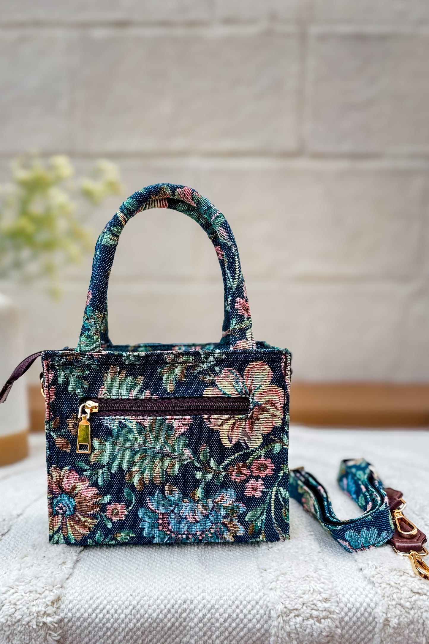 Denim Floral Box Sling Bag