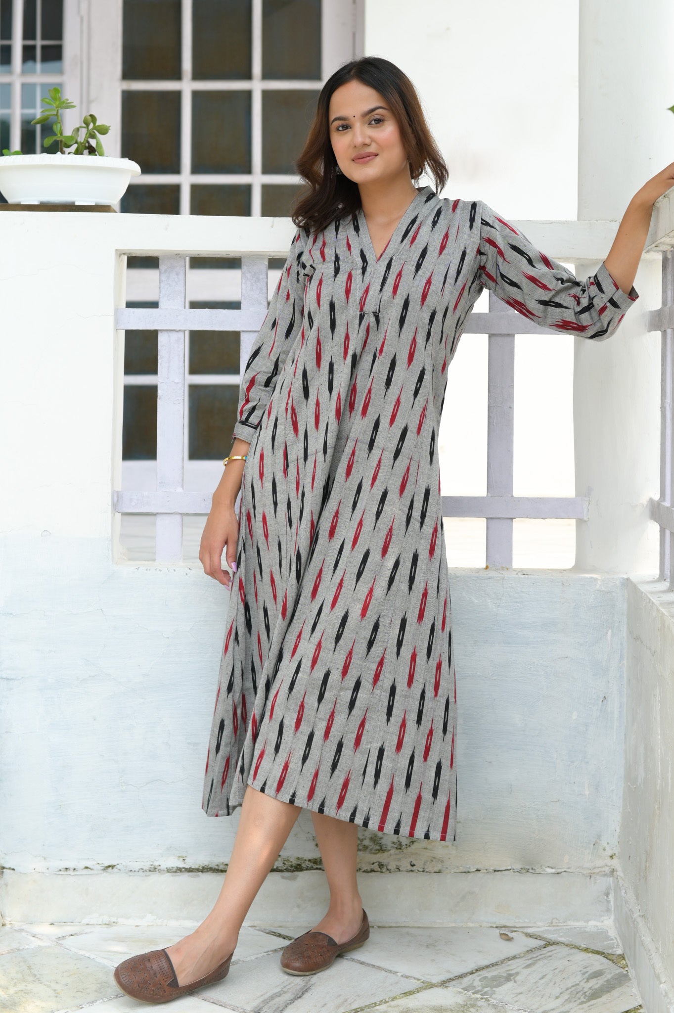 Grey Ikat A Line Dress Folksie Grey Ikat A Line Dress Folksie