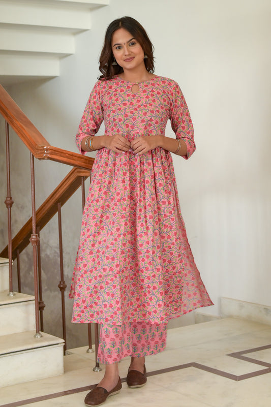 Pink Floral Naira Kurta & Pant Set