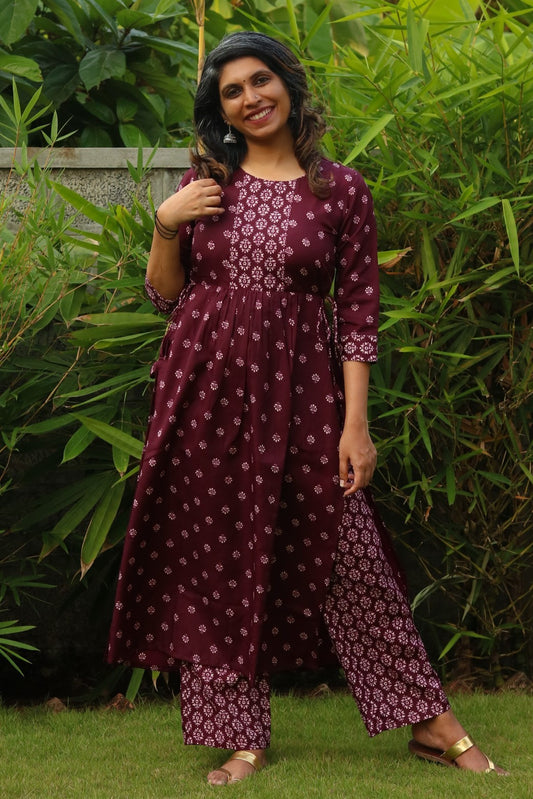 Wine Naira Kurta & Palazzo Set