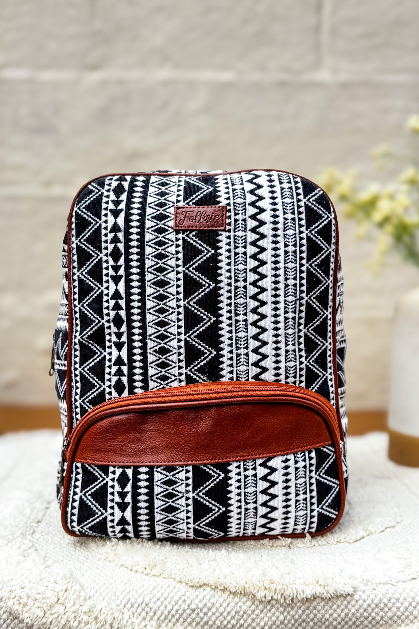 Monochrome Striped Mini Backpack