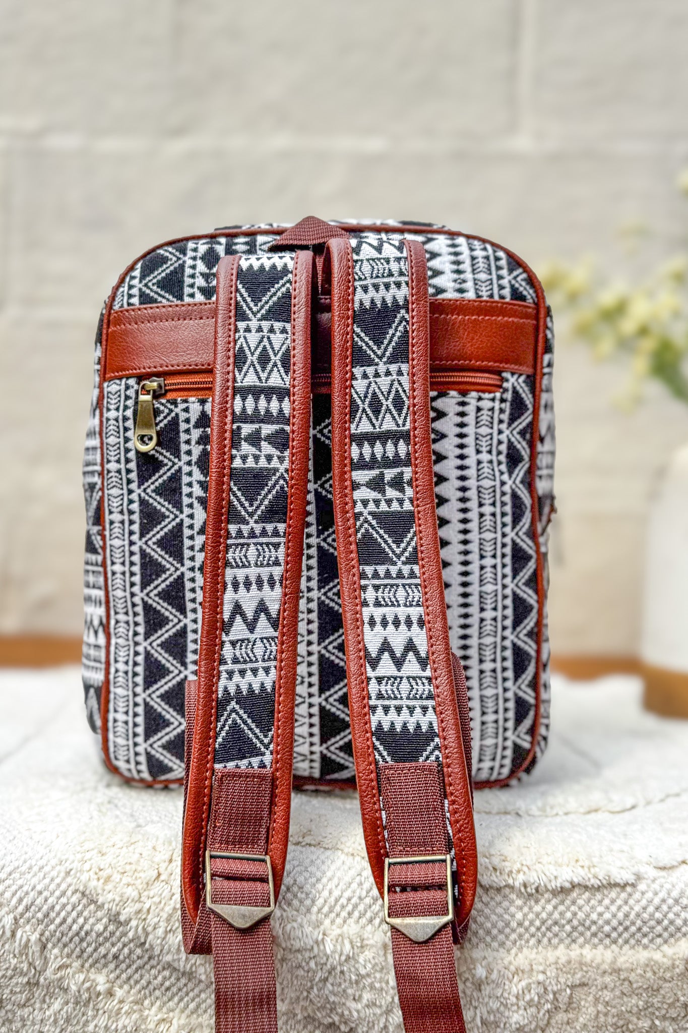 Monochrome Striped Mini Backpack