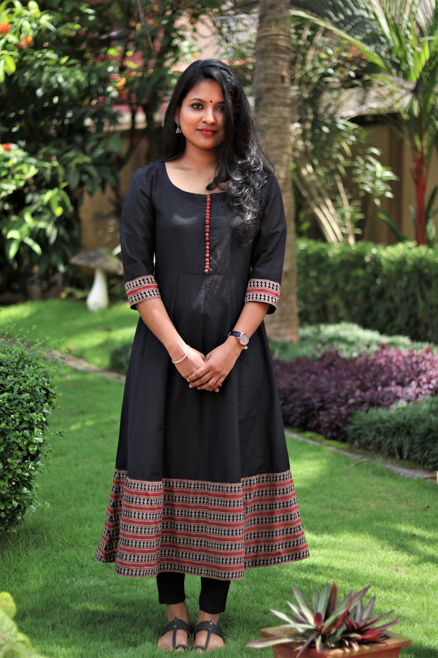 Black Anarkali With Wide Kalamkari Border