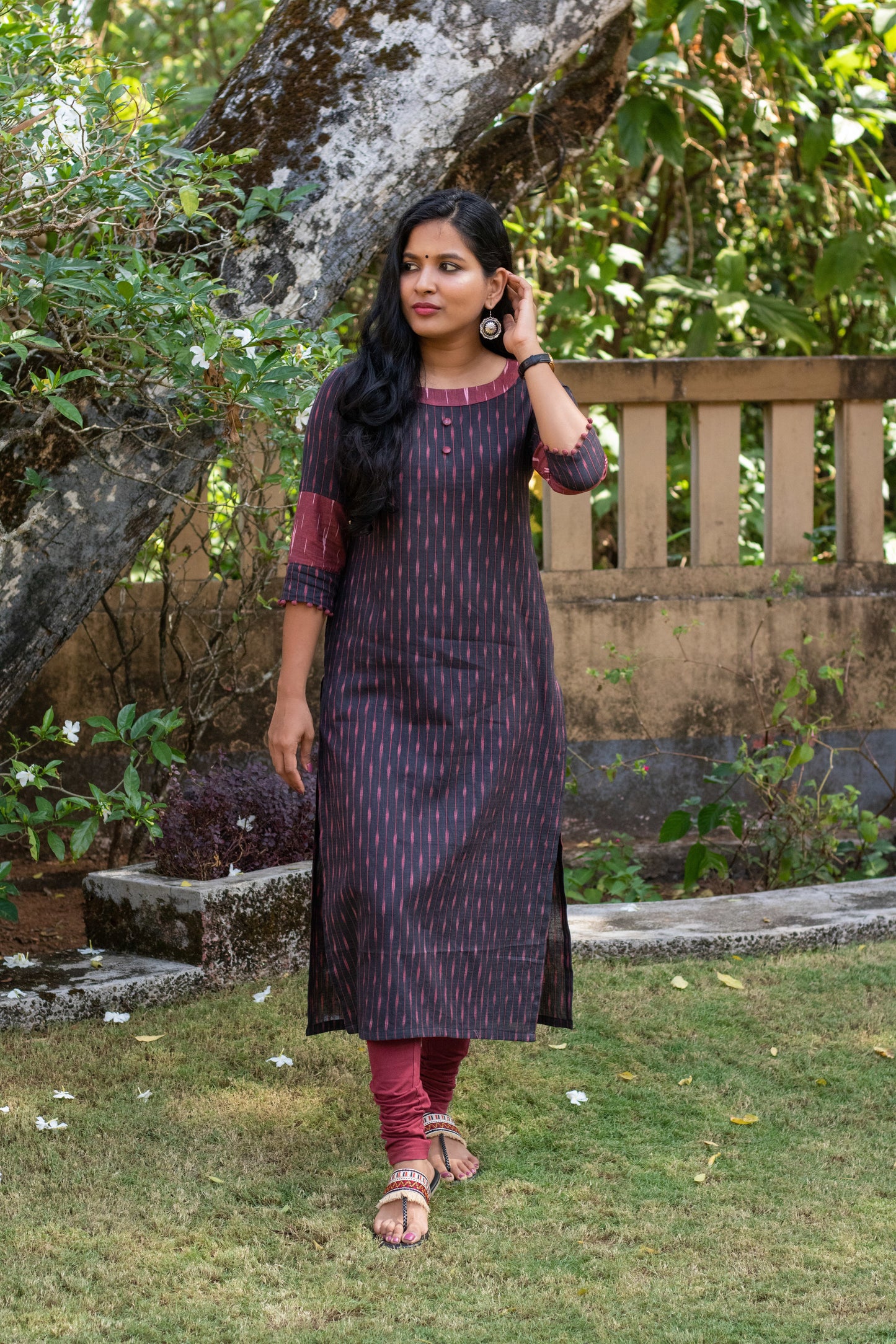 Black & Maroon Ikat Kurta