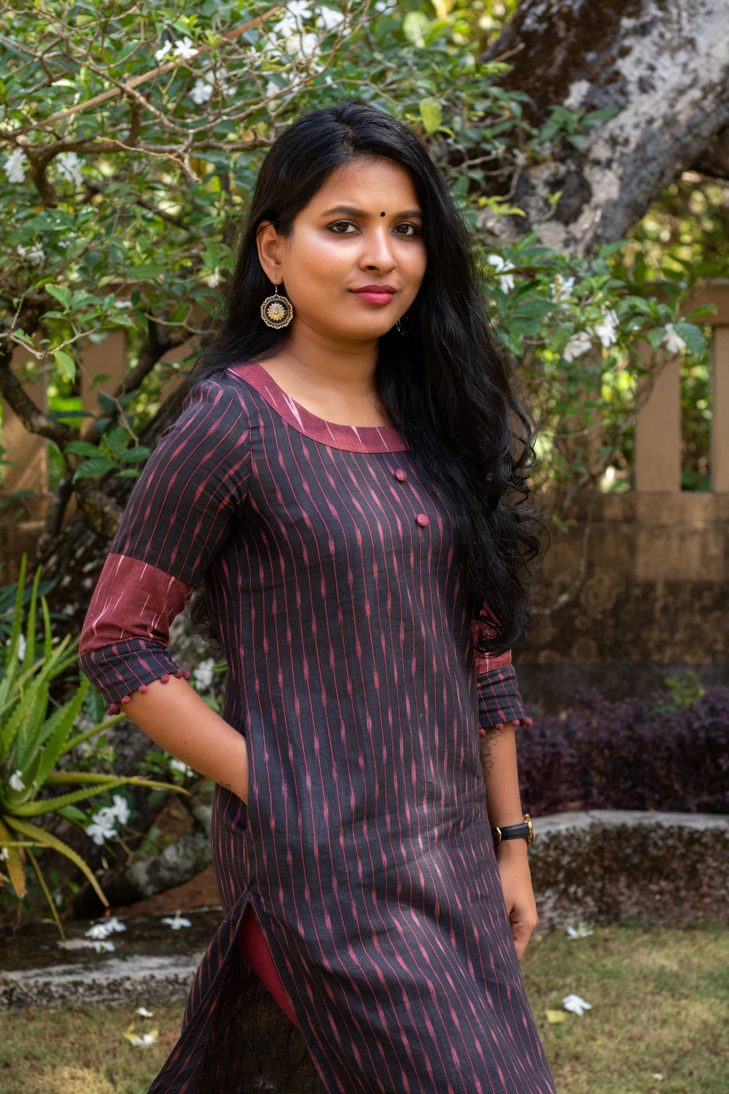 Black & Maroon Ikat Kurta