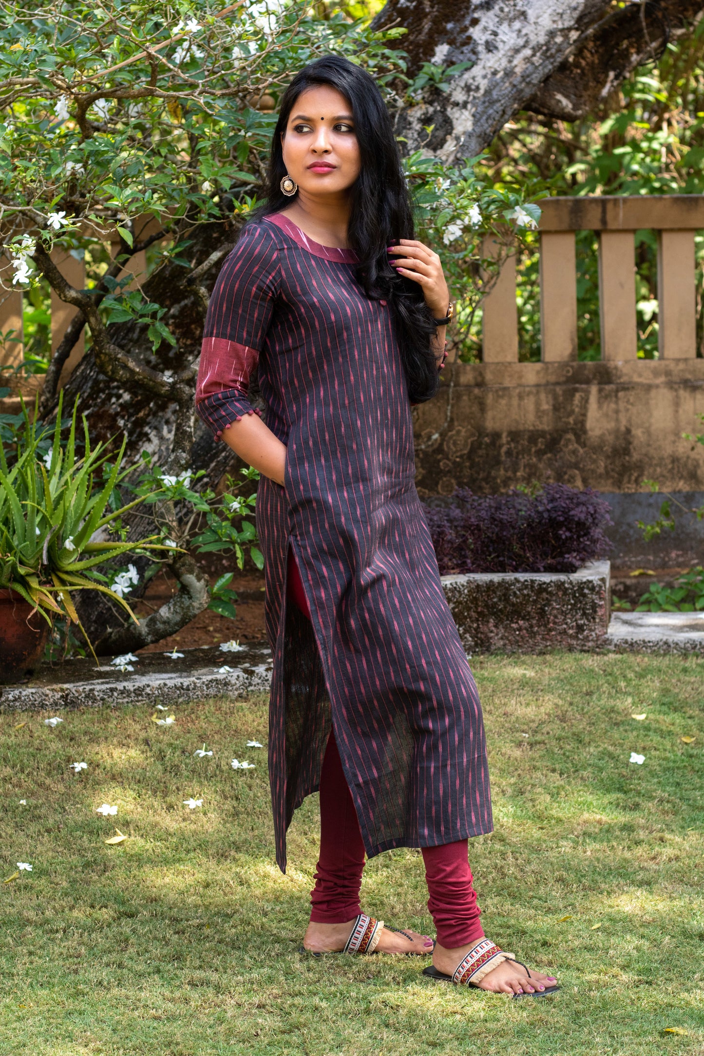 Black & Maroon Ikat Kurta
