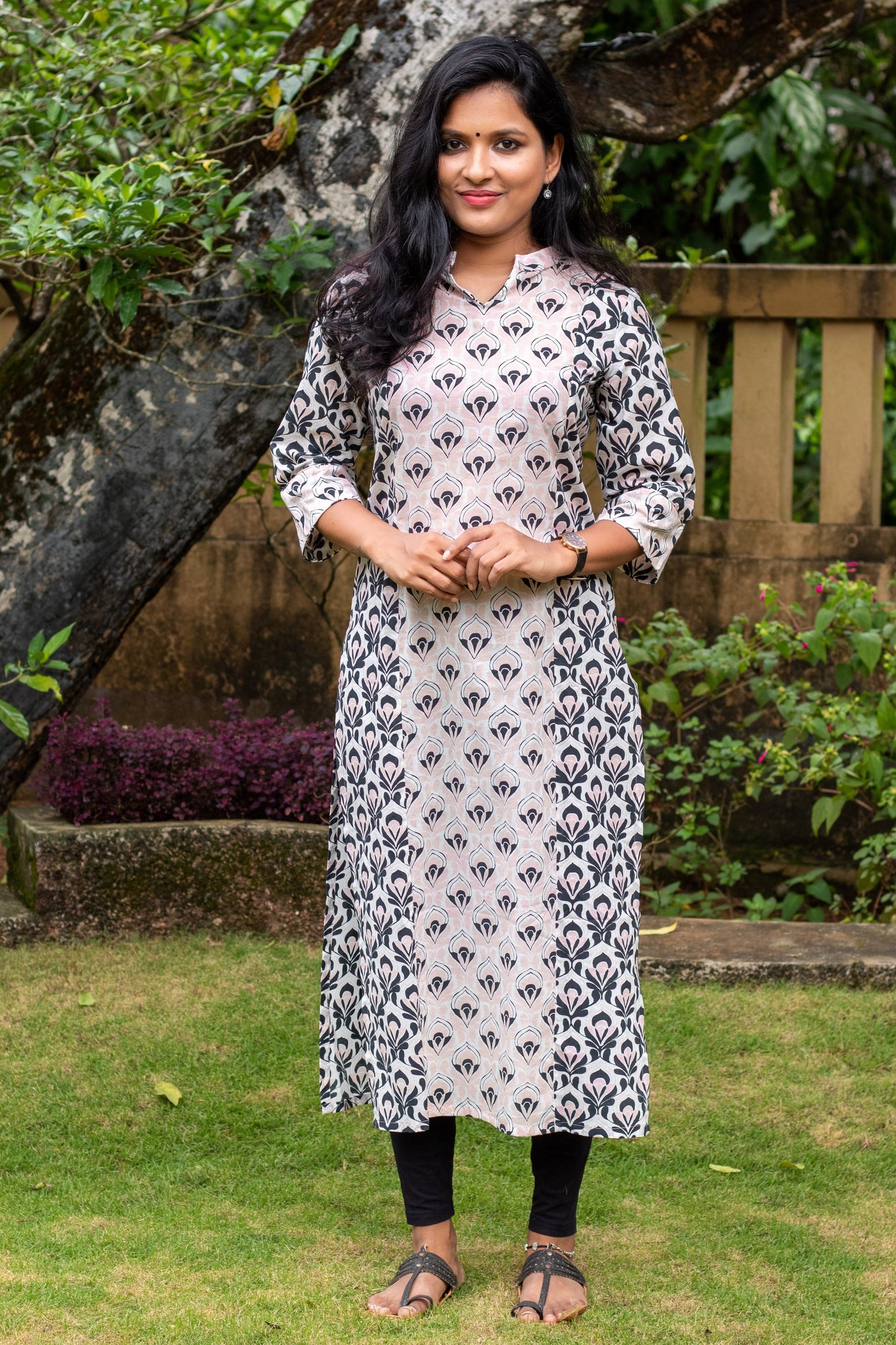 Black & White with Peach Printed Kurta