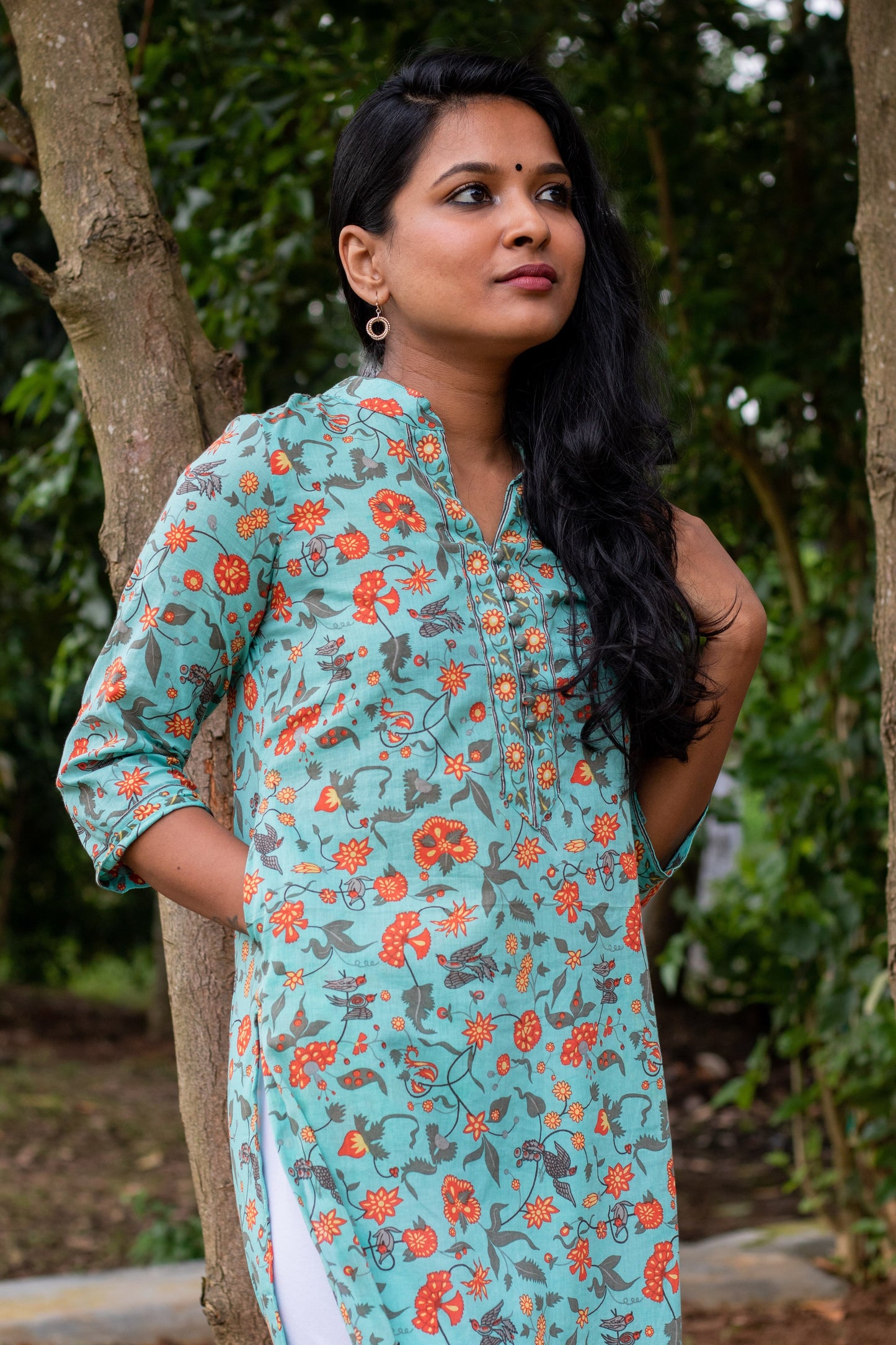 Sky Blue Collared Block Printed Kurta