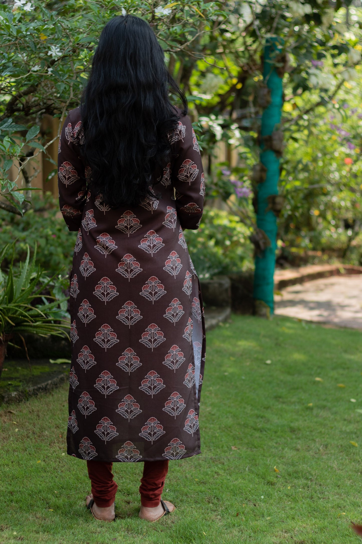 Coffee Brown Kurta with Maroon Motifs