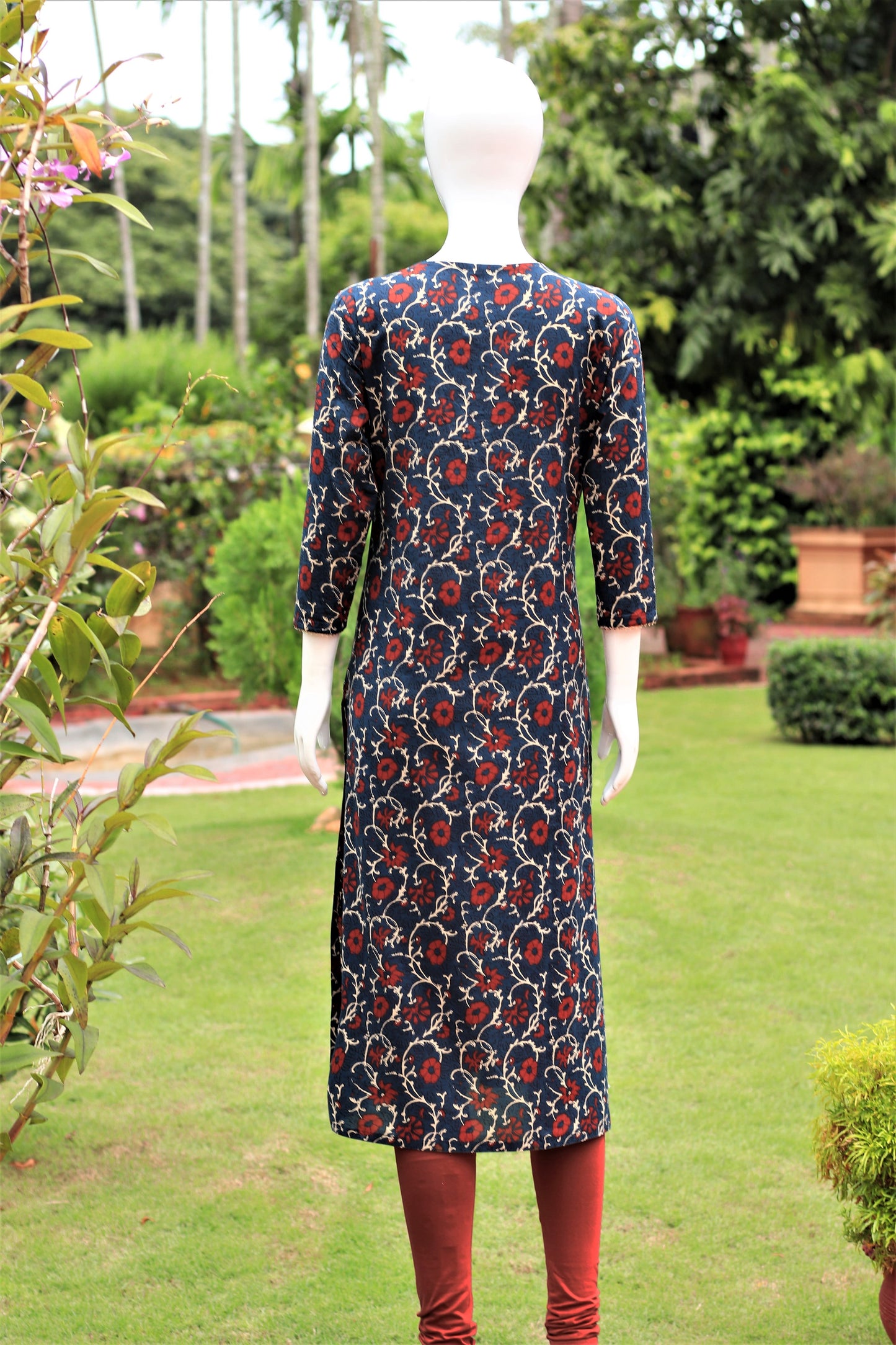 Navy Blue Floral Handblock Kurta