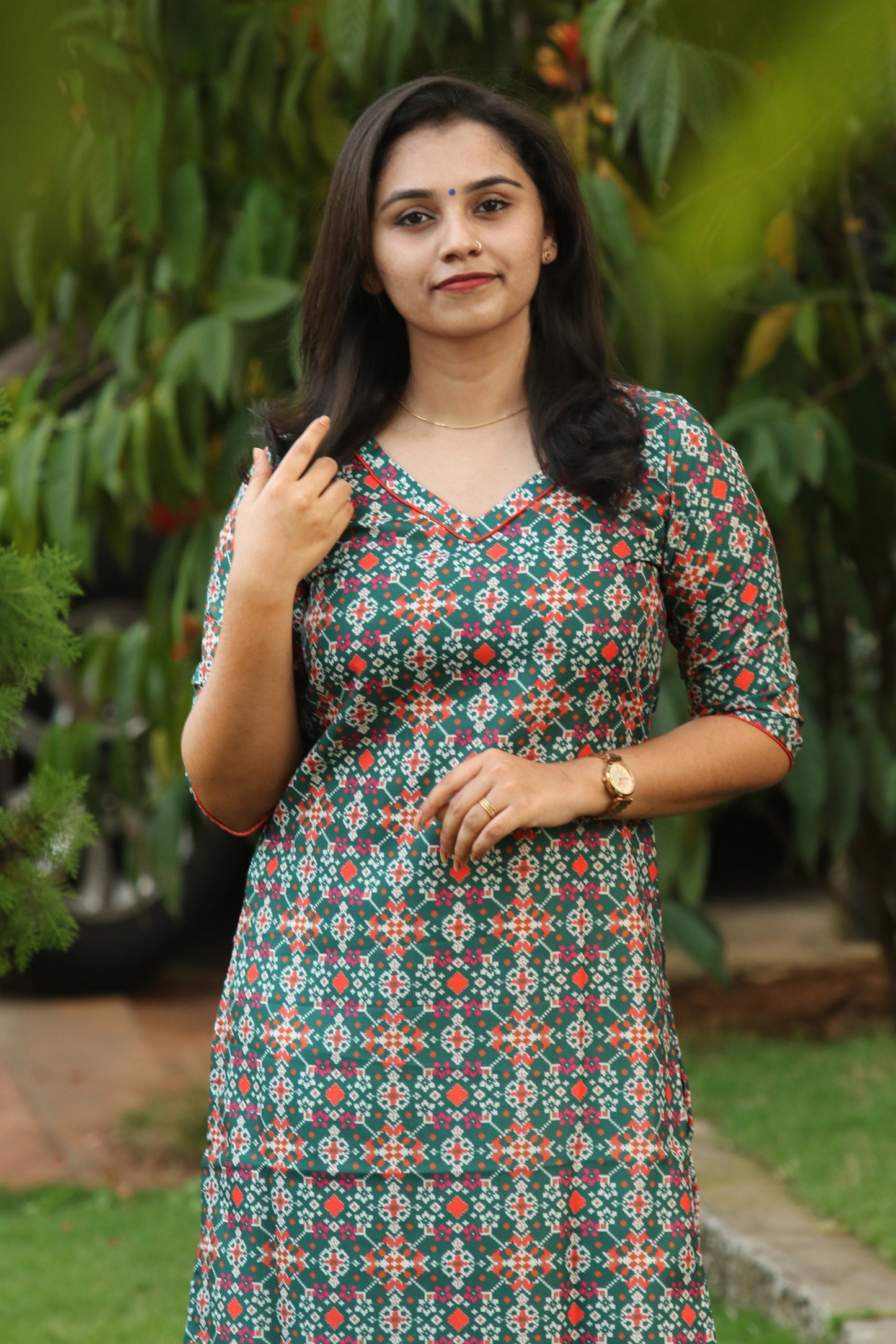 Green with Orange Patola Kurta