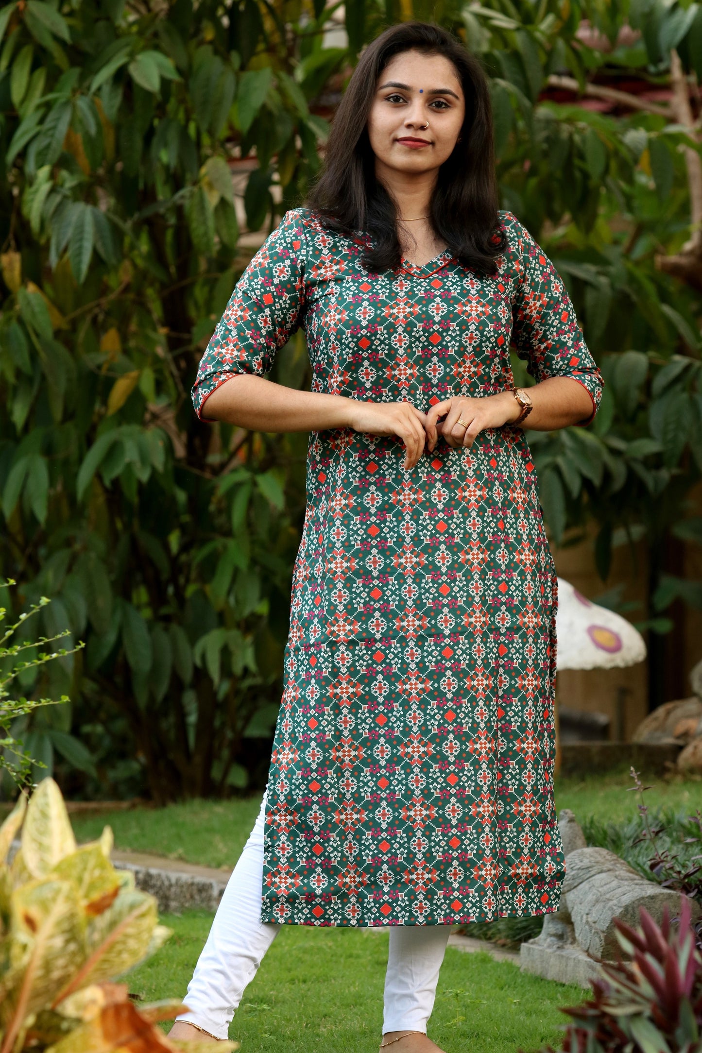 Green with Orange Patola Kurta