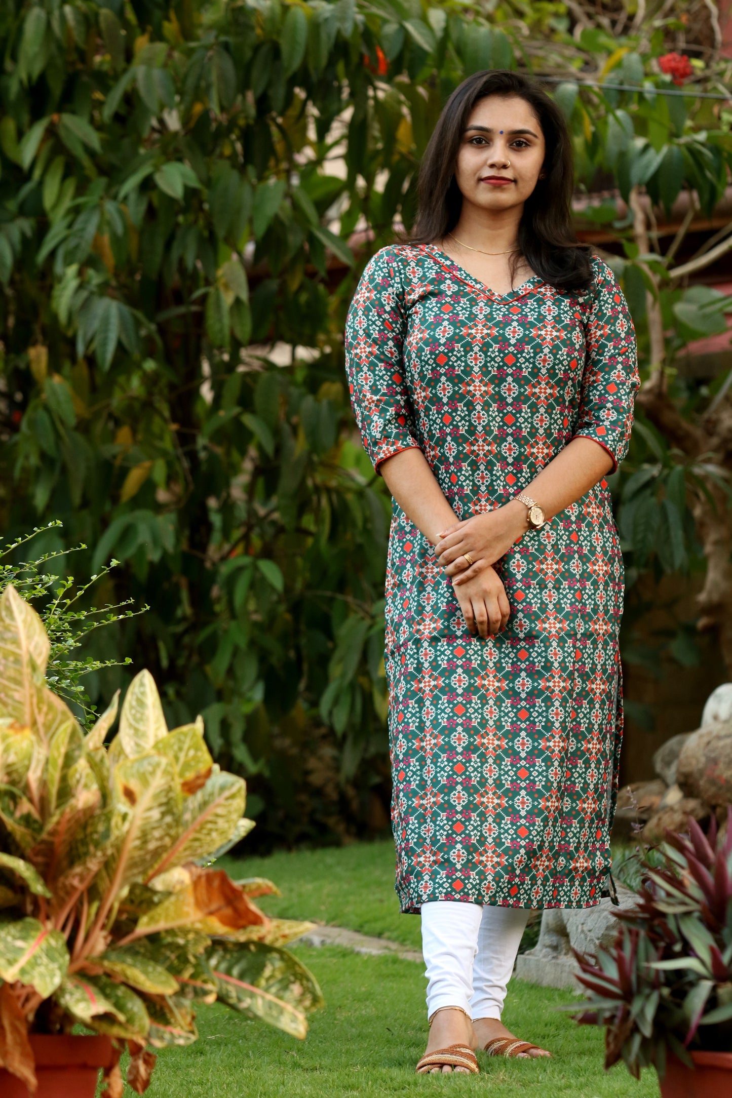 Green with Orange Patola Kurta