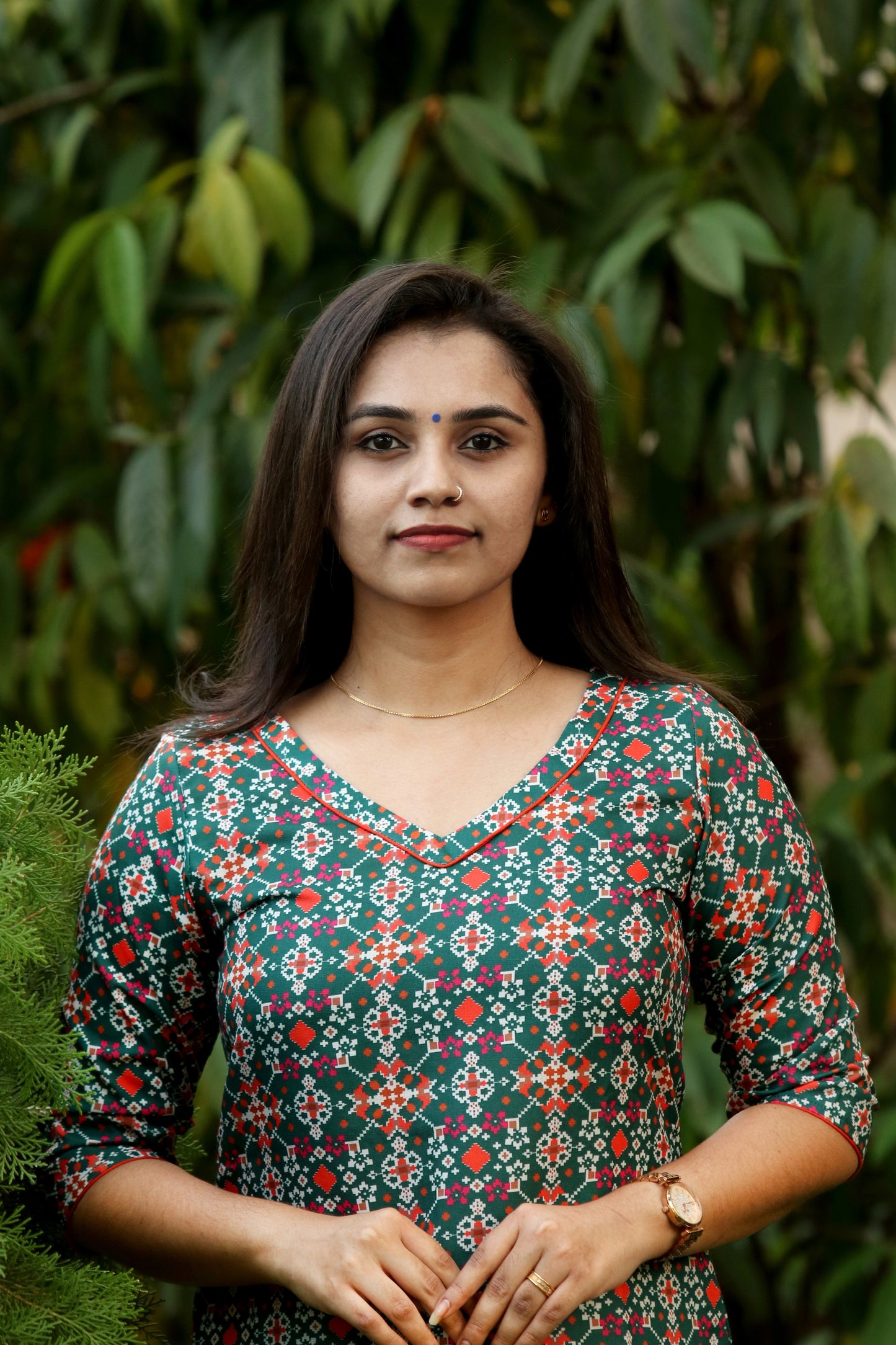 Green with Orange Patola Kurta