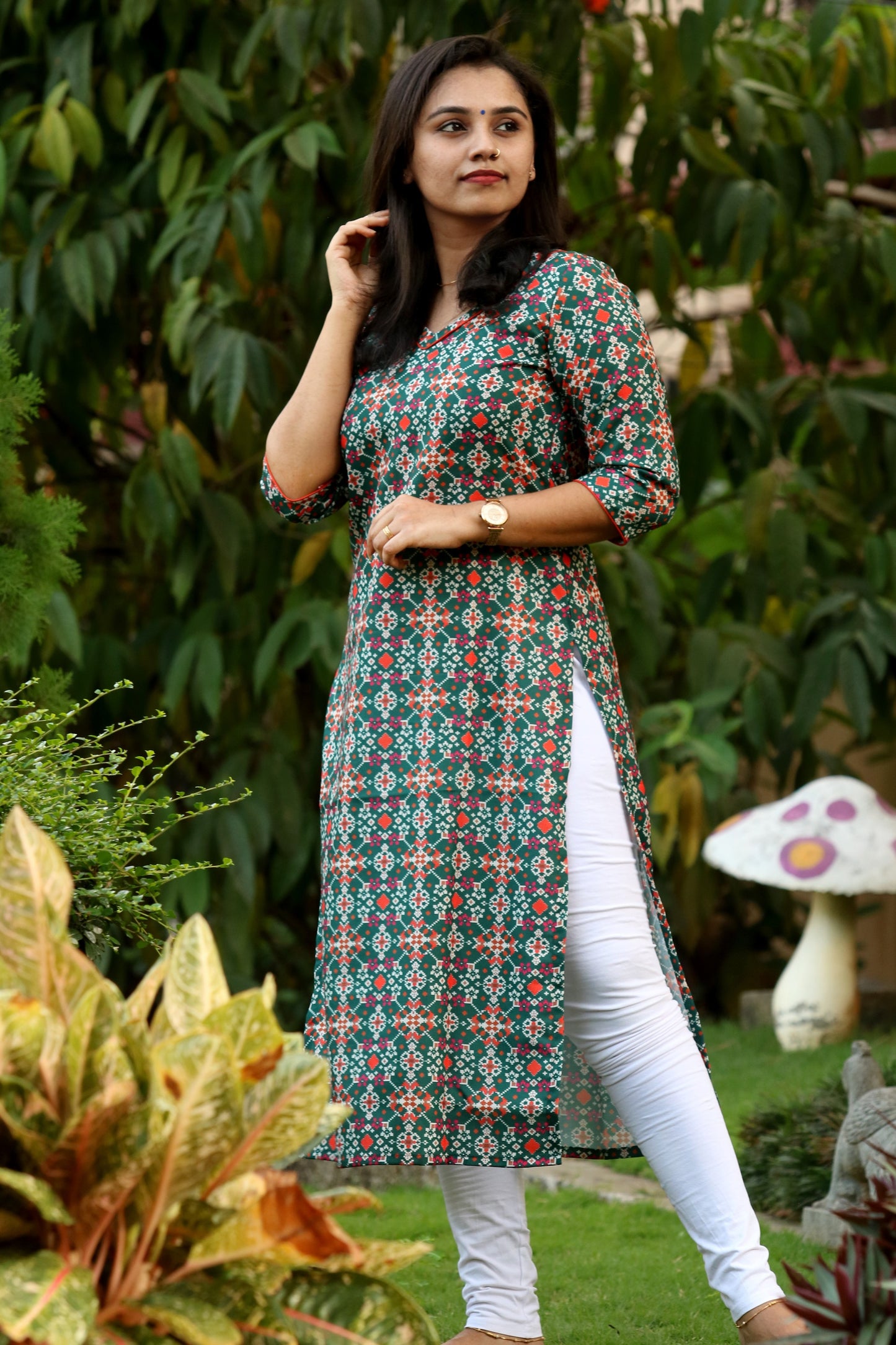 Green with Orange Patola Kurta