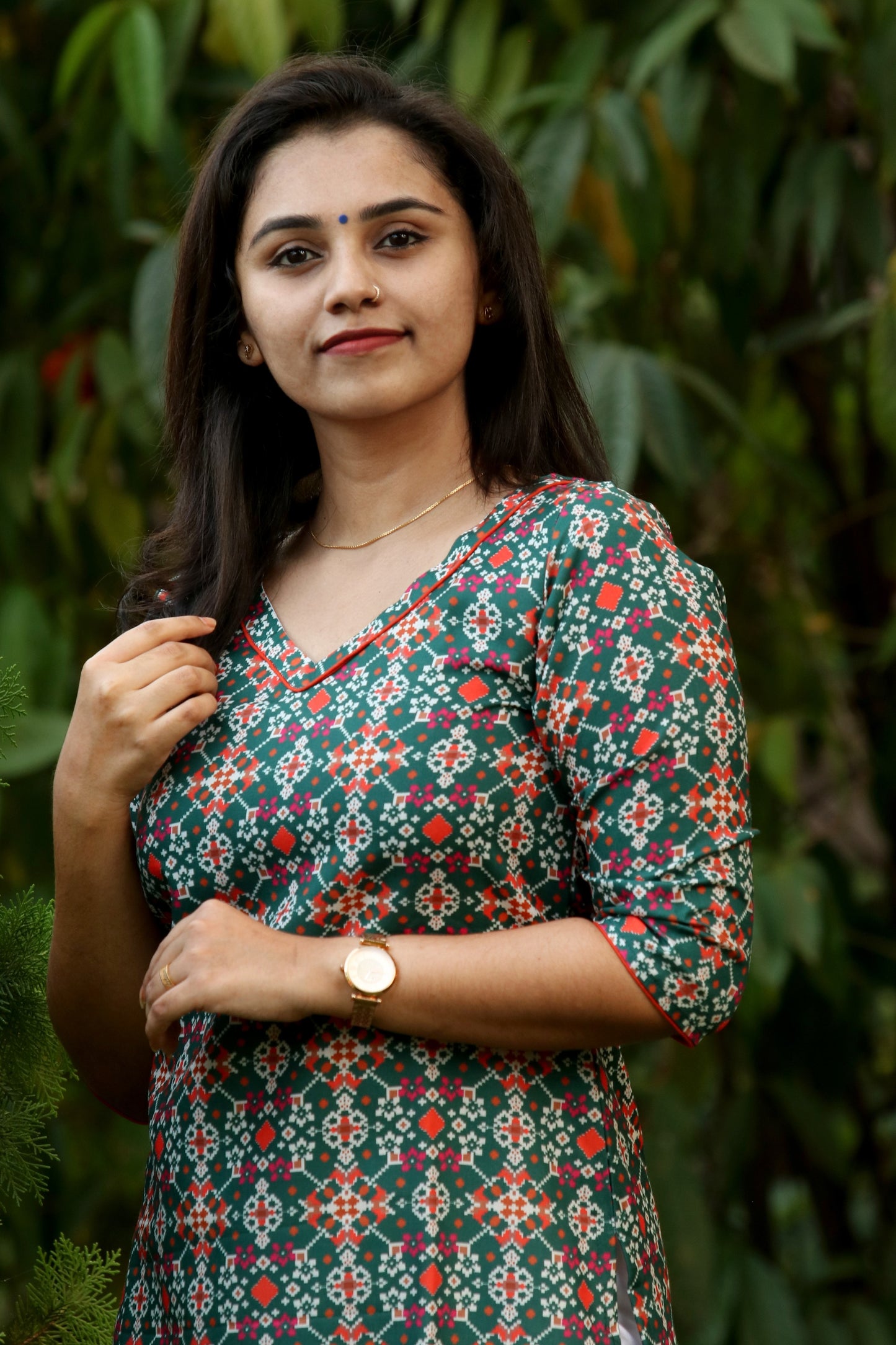 Green with Orange Patola Kurta