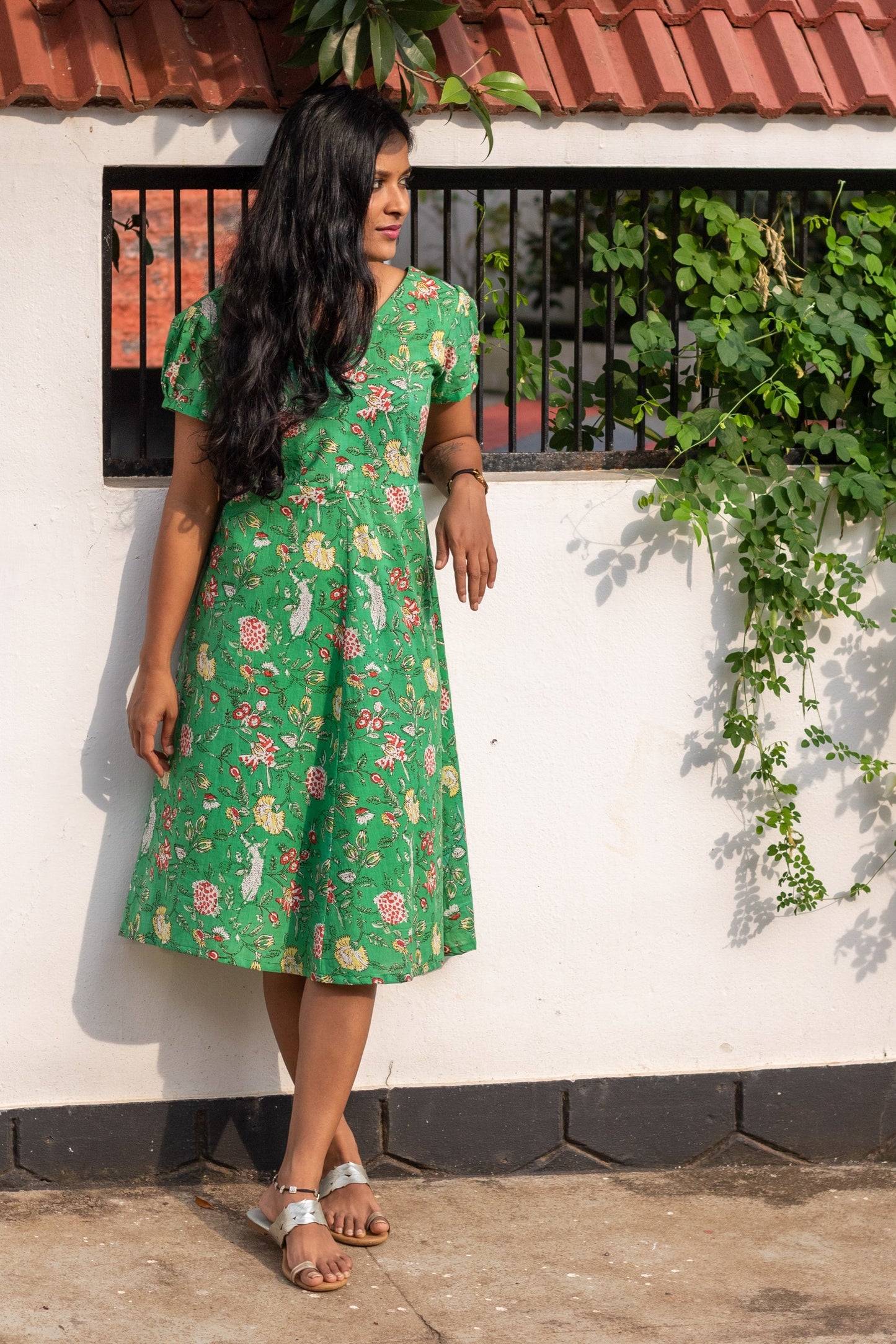 Green Block Printed Dress