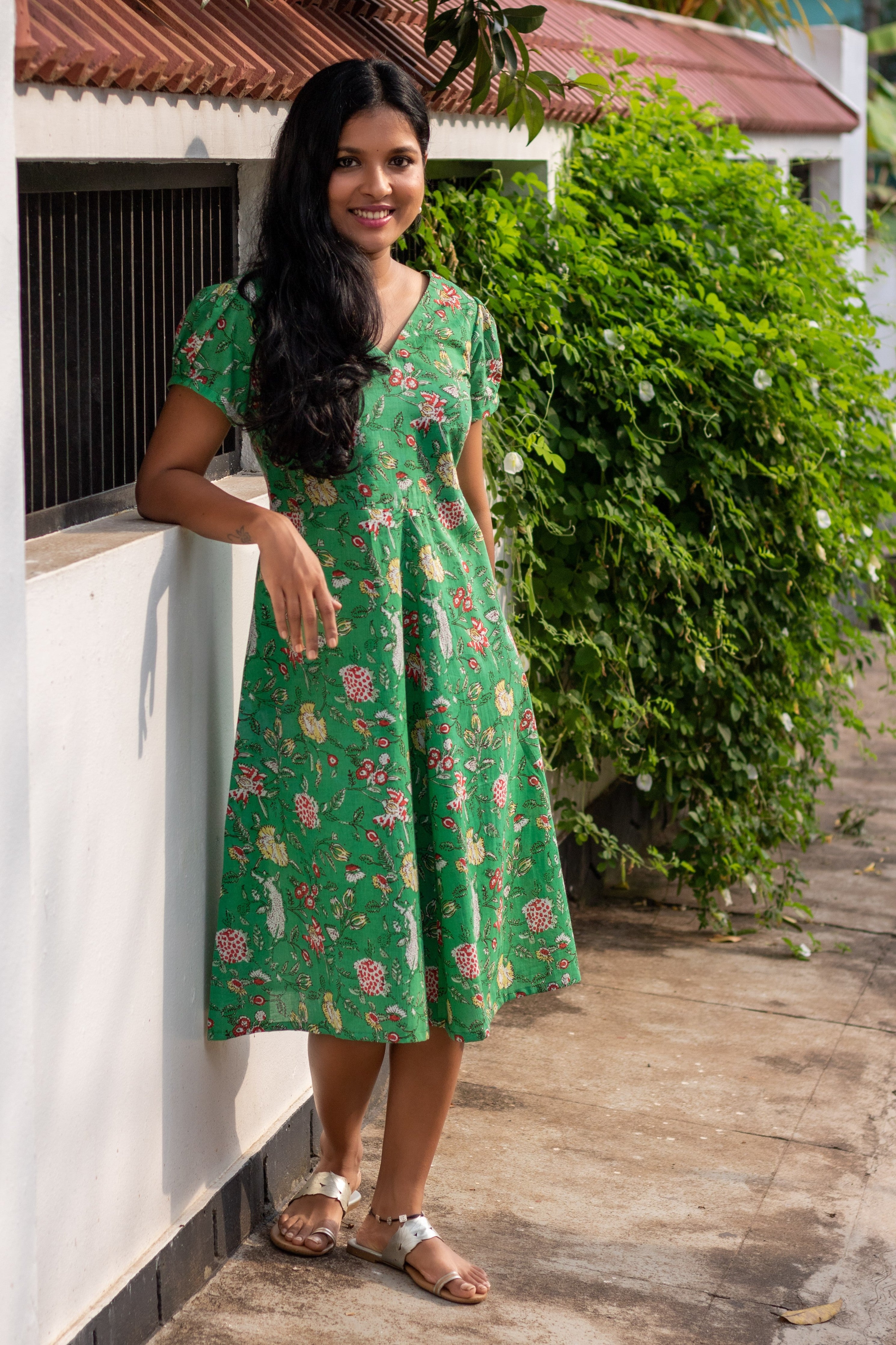 Green Block Printed Dress Folksie Green Block Printed Dress Folksie