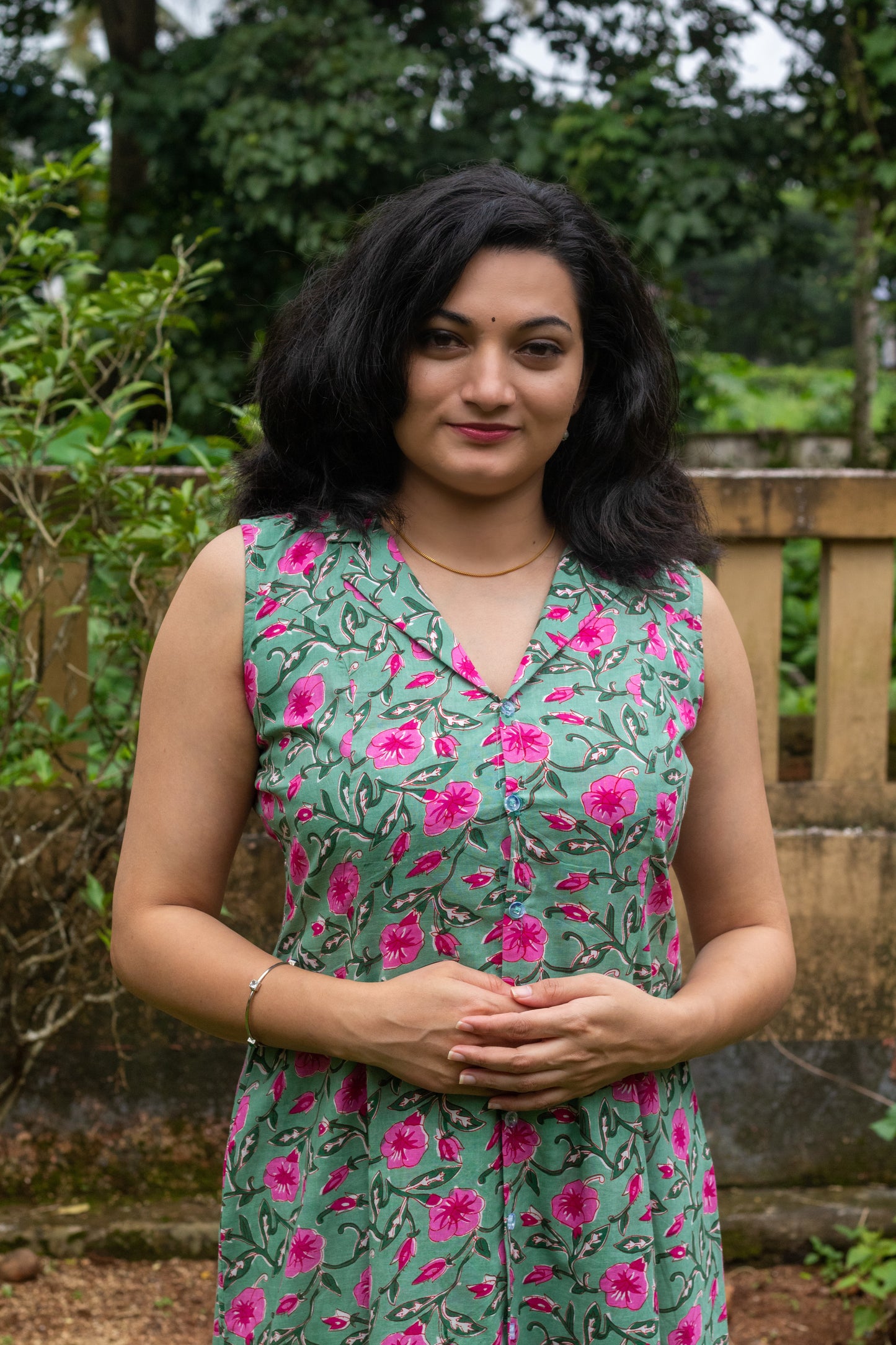 Pastel Green With Pink Orchid Shirt Dress