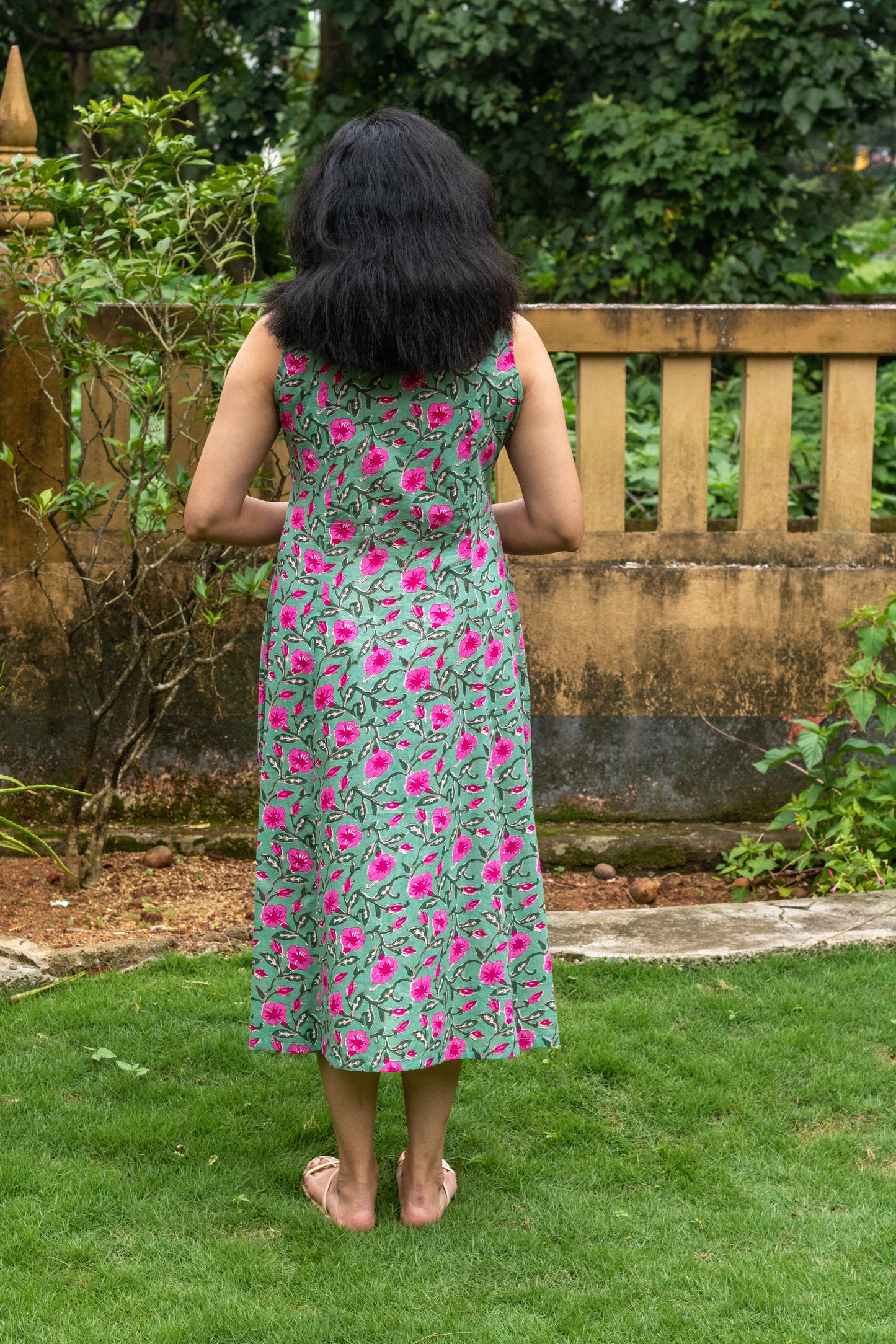 Pastel Green With Pink Orchid Shirt Dress