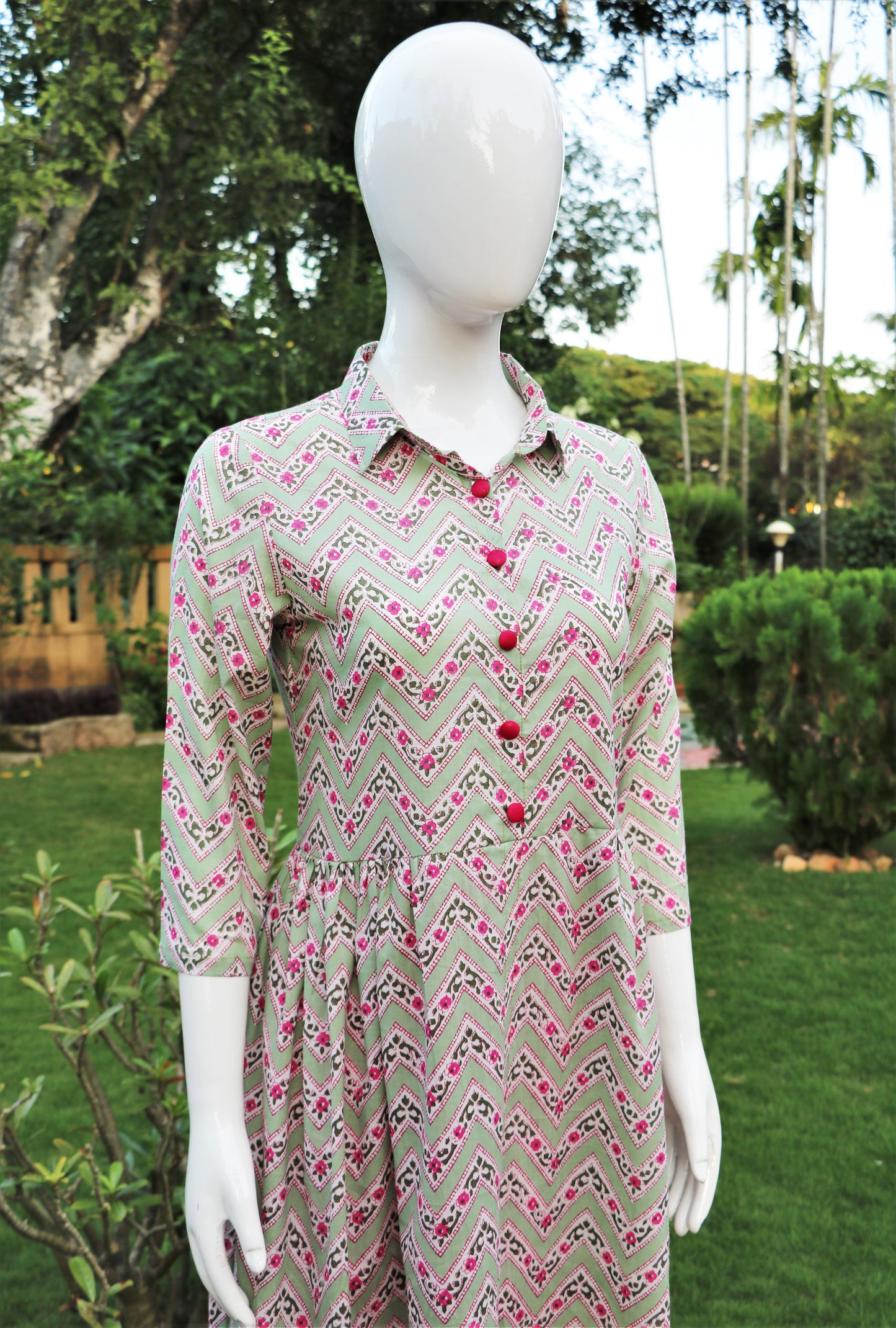 Pastel Green Collared Kurta with Pant