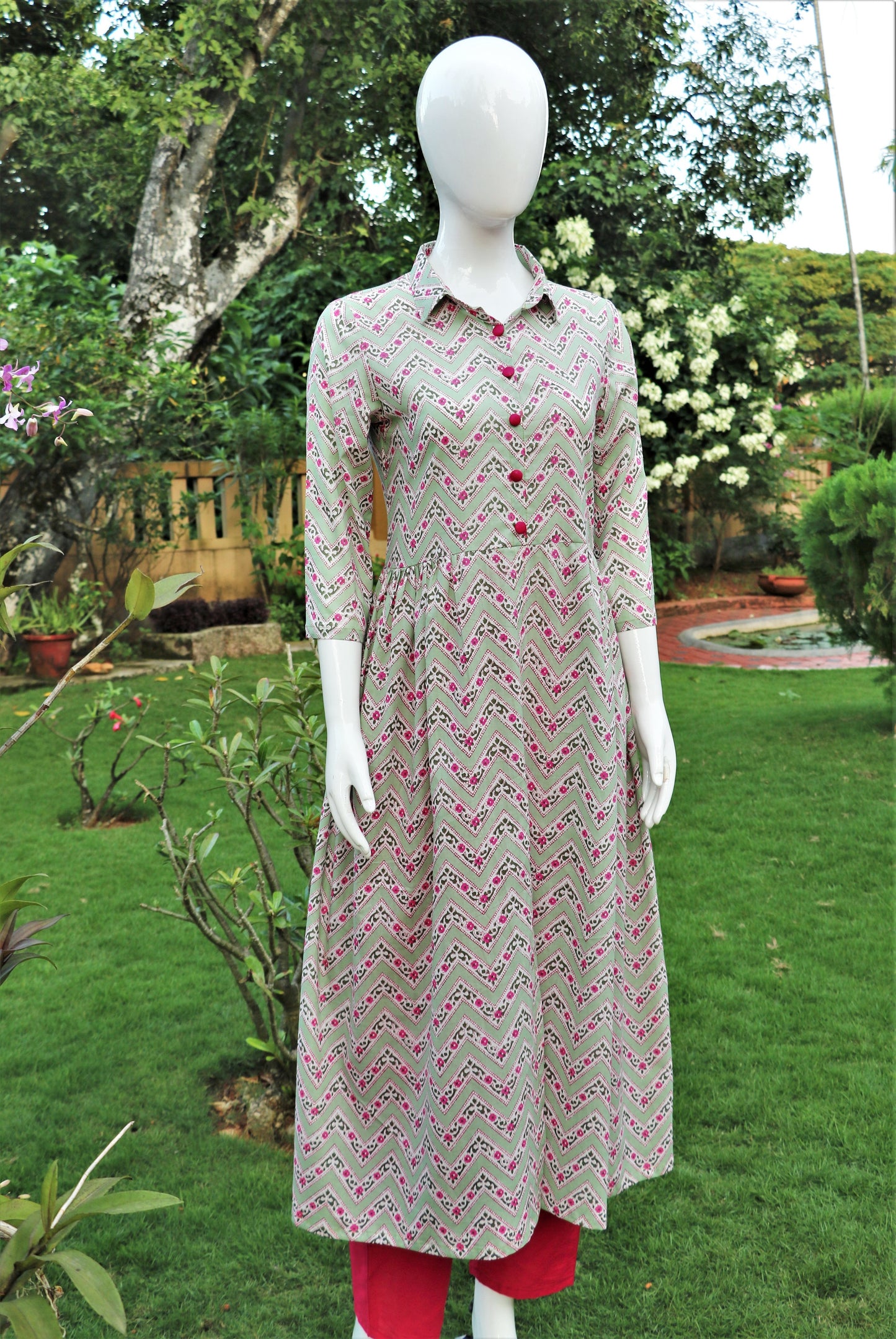 Pastel Green Collared Kurta with Pant