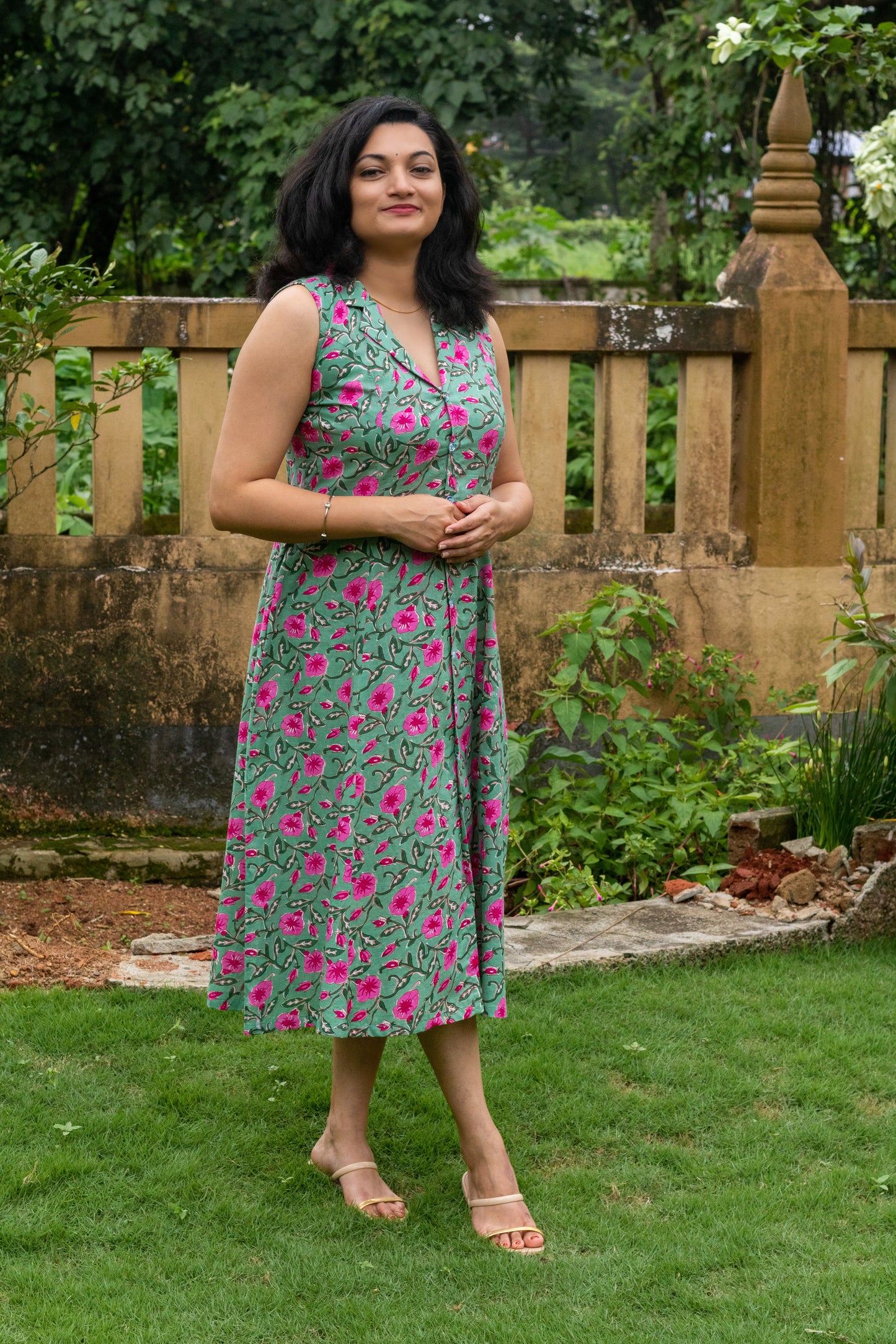 Pastel Green With Pink Orchid Shirt Dress