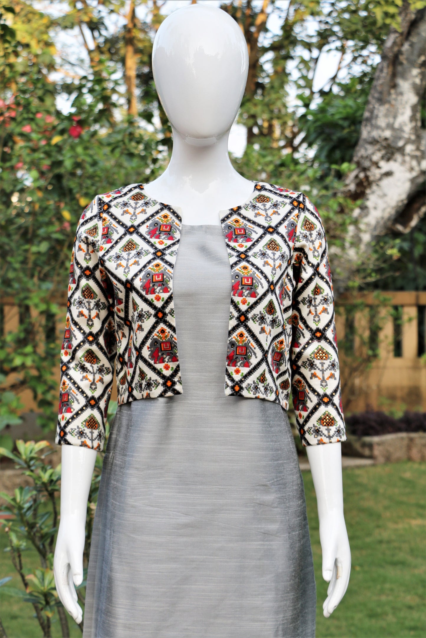 Grey Kurta with Patola Jacket
