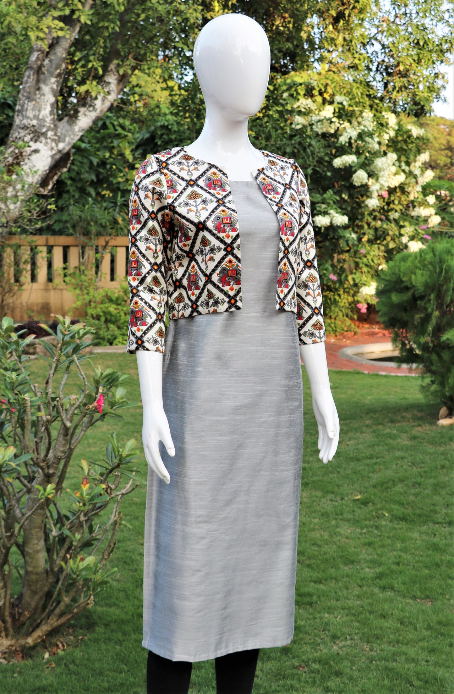Grey Kurta with Patola Jacket