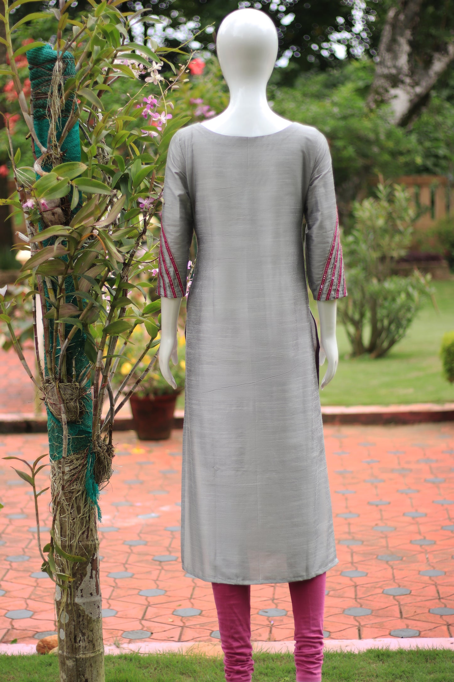 Grey & Purple Long Kurta