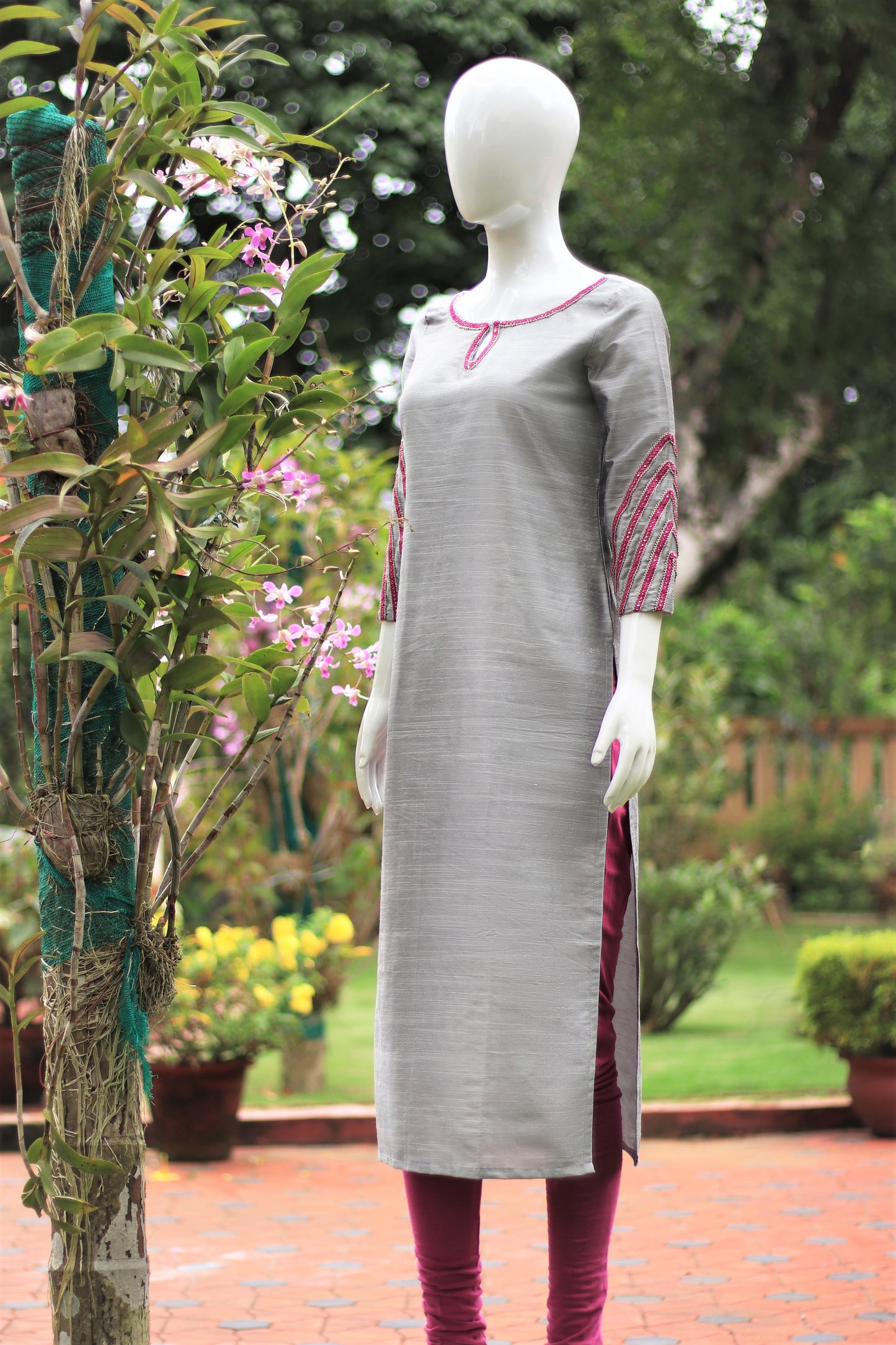 Grey & Purple Long Kurta