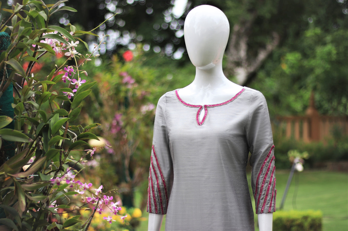 Grey & Purple Long Kurta