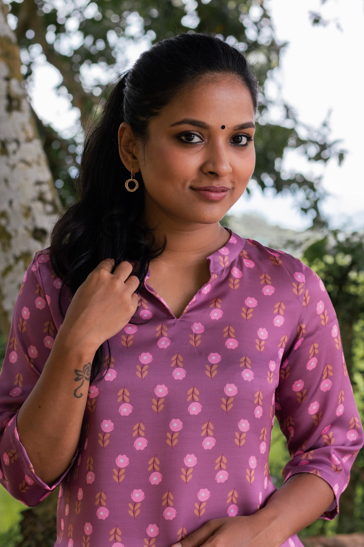 Lilac Floral Collared Kurta