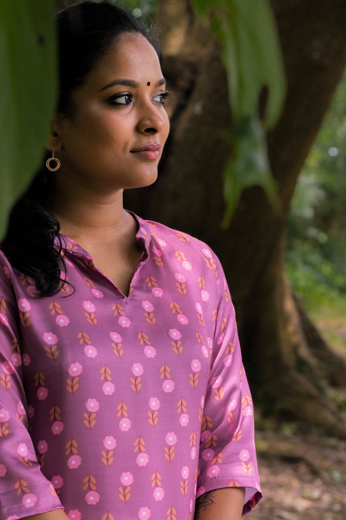 Lilac Floral Collared Kurta