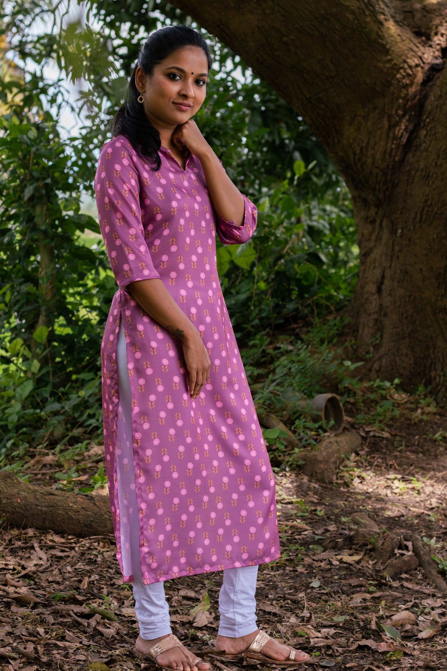 Lilac Floral Collared Kurta